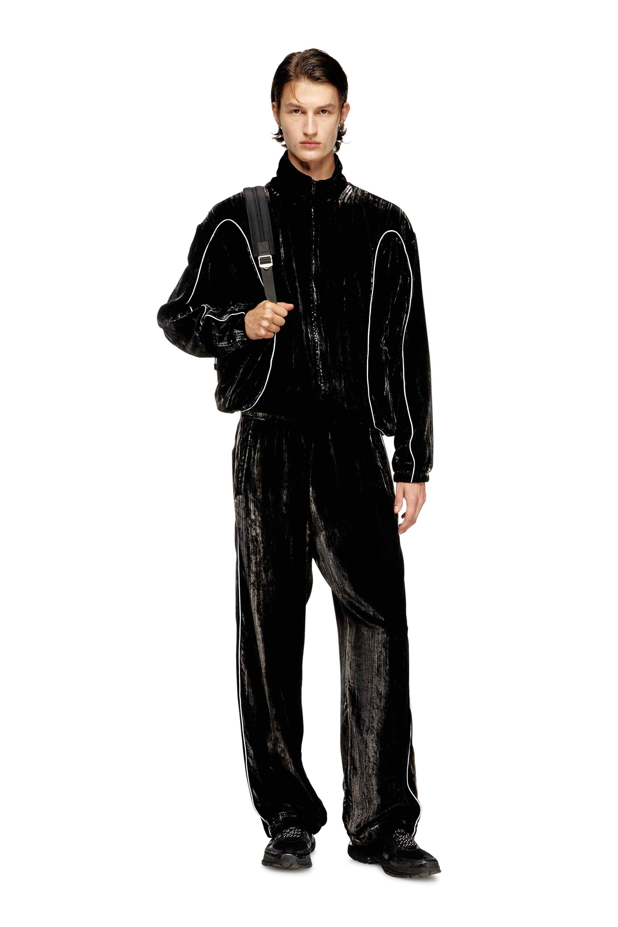 Black Track pants in treated velvet