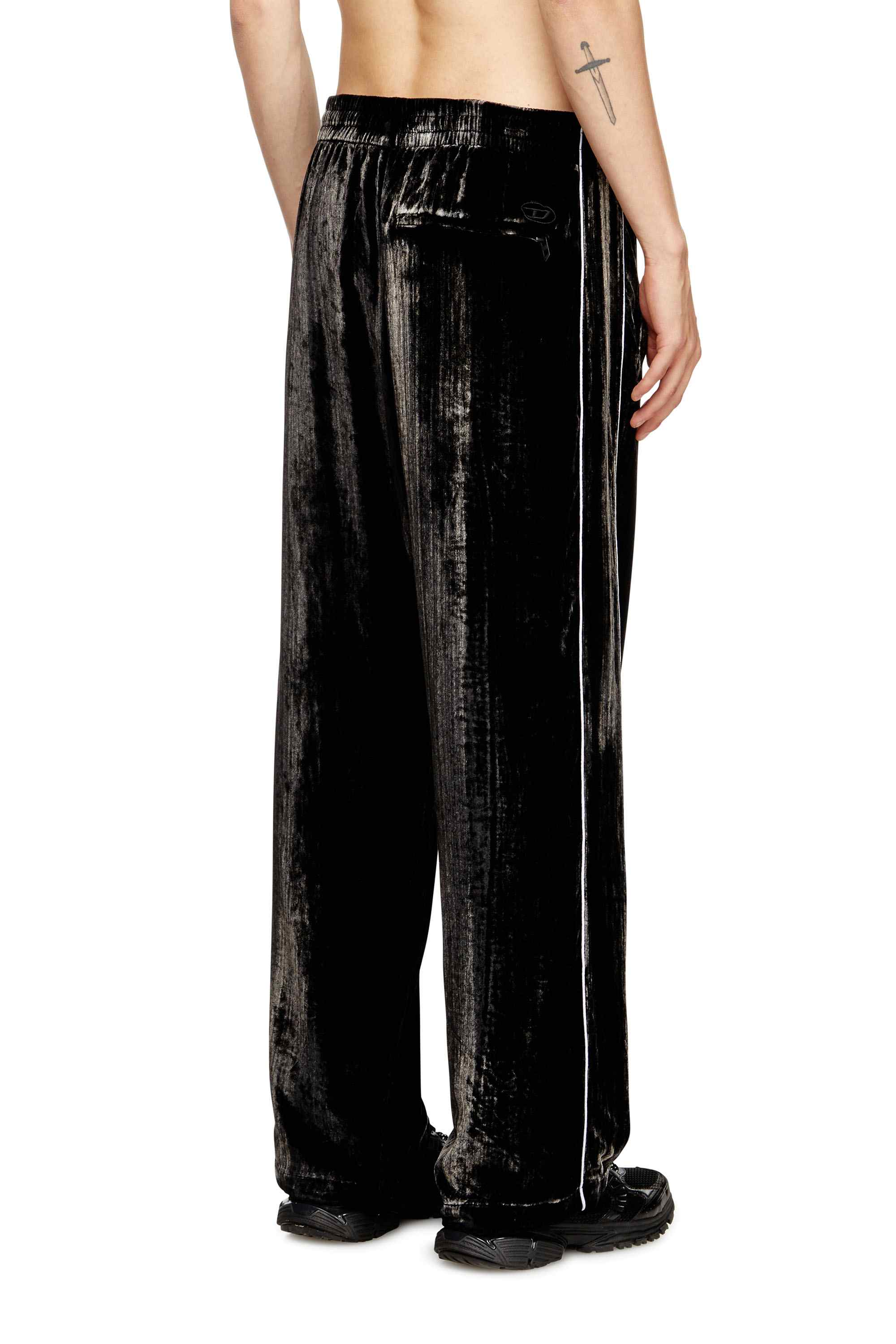 Black Track pants in treated velvet
