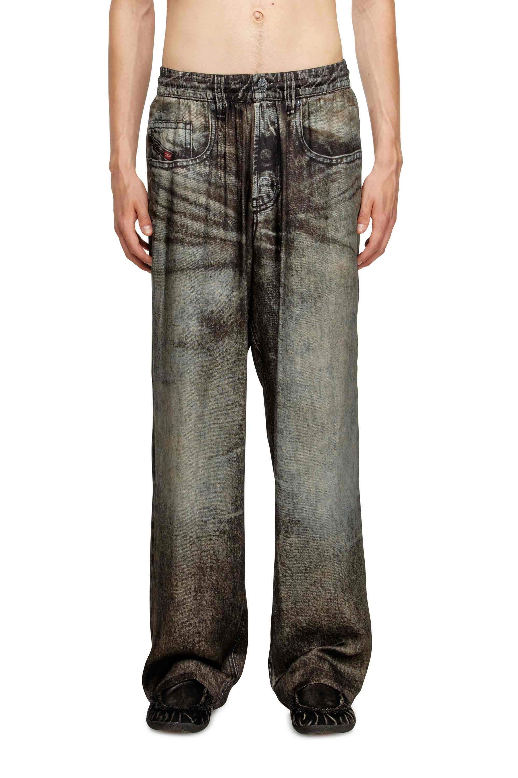 Black Elasticated pants in denim-look viscose