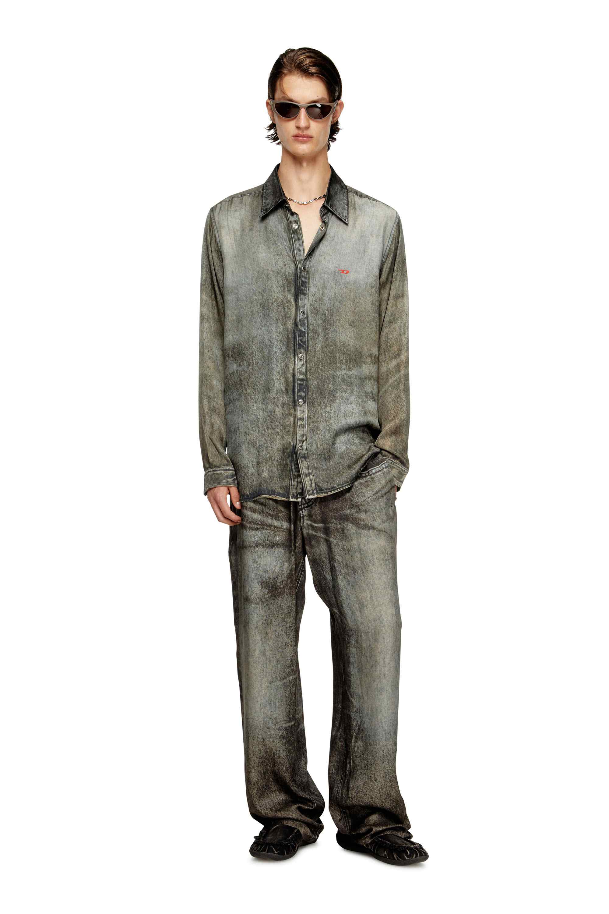 Black Elasticated pants in denim-look viscose