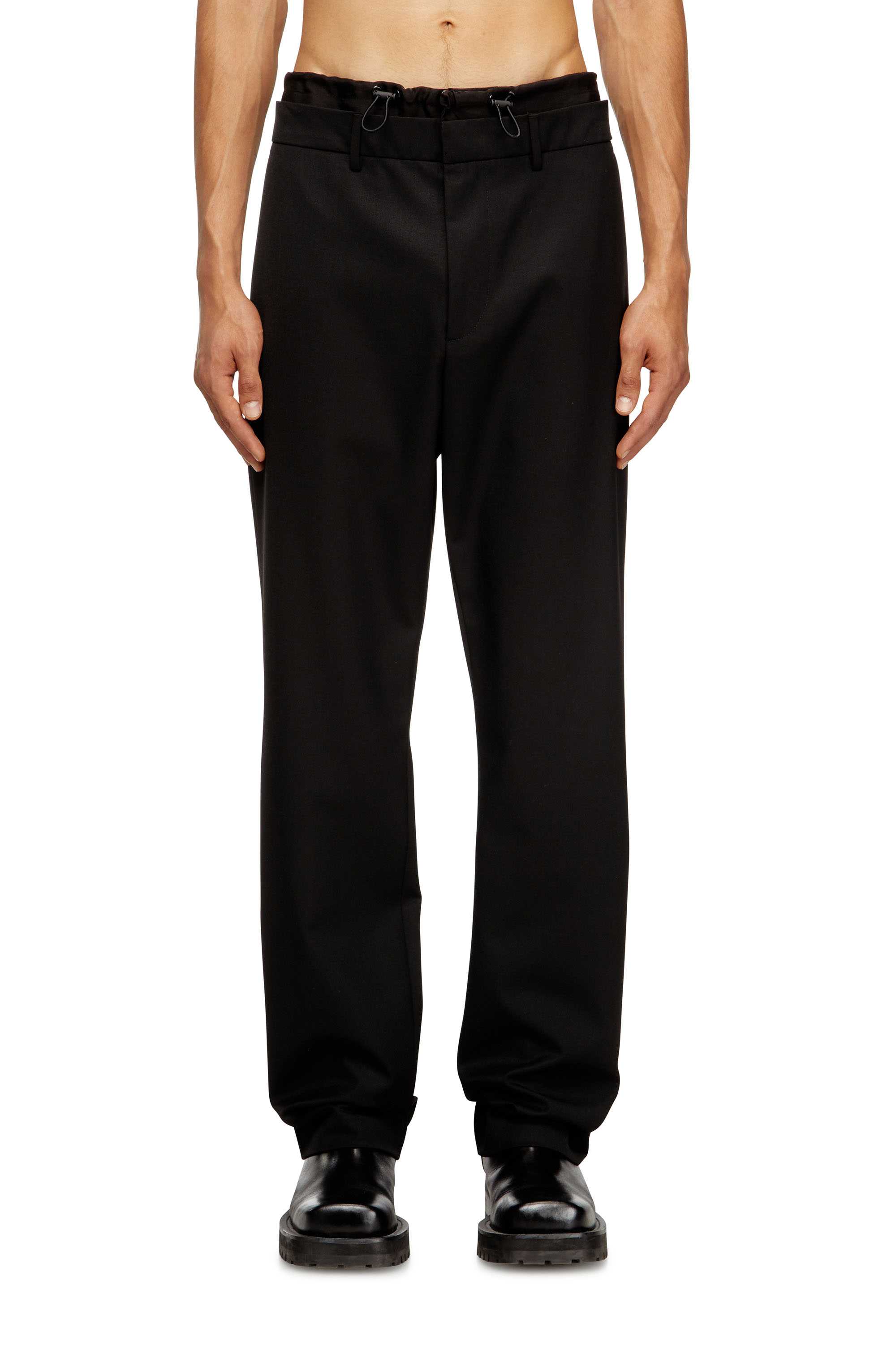 Black Wool blend pants with elastic waistband
