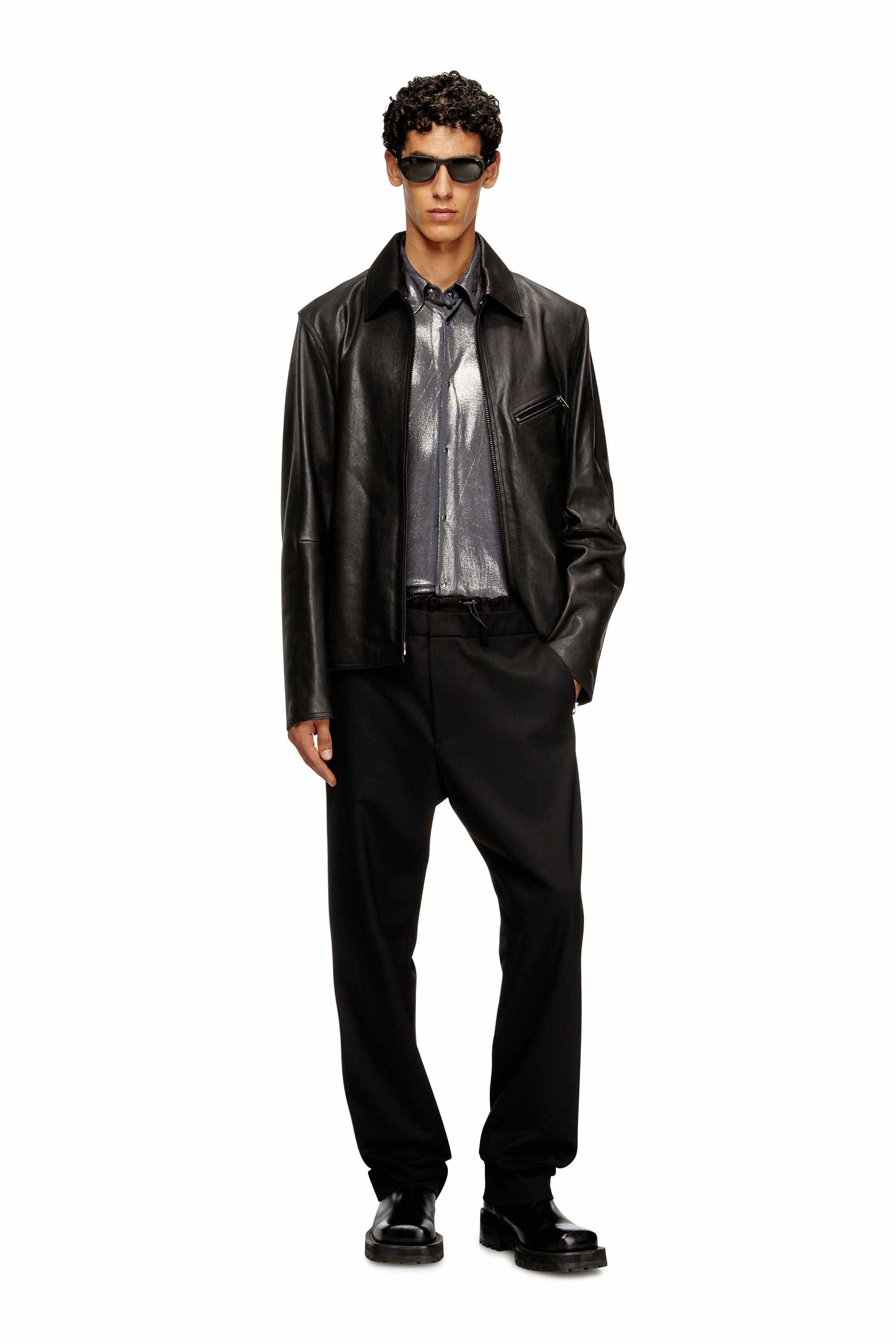 Black Wool blend pants with elastic waistband