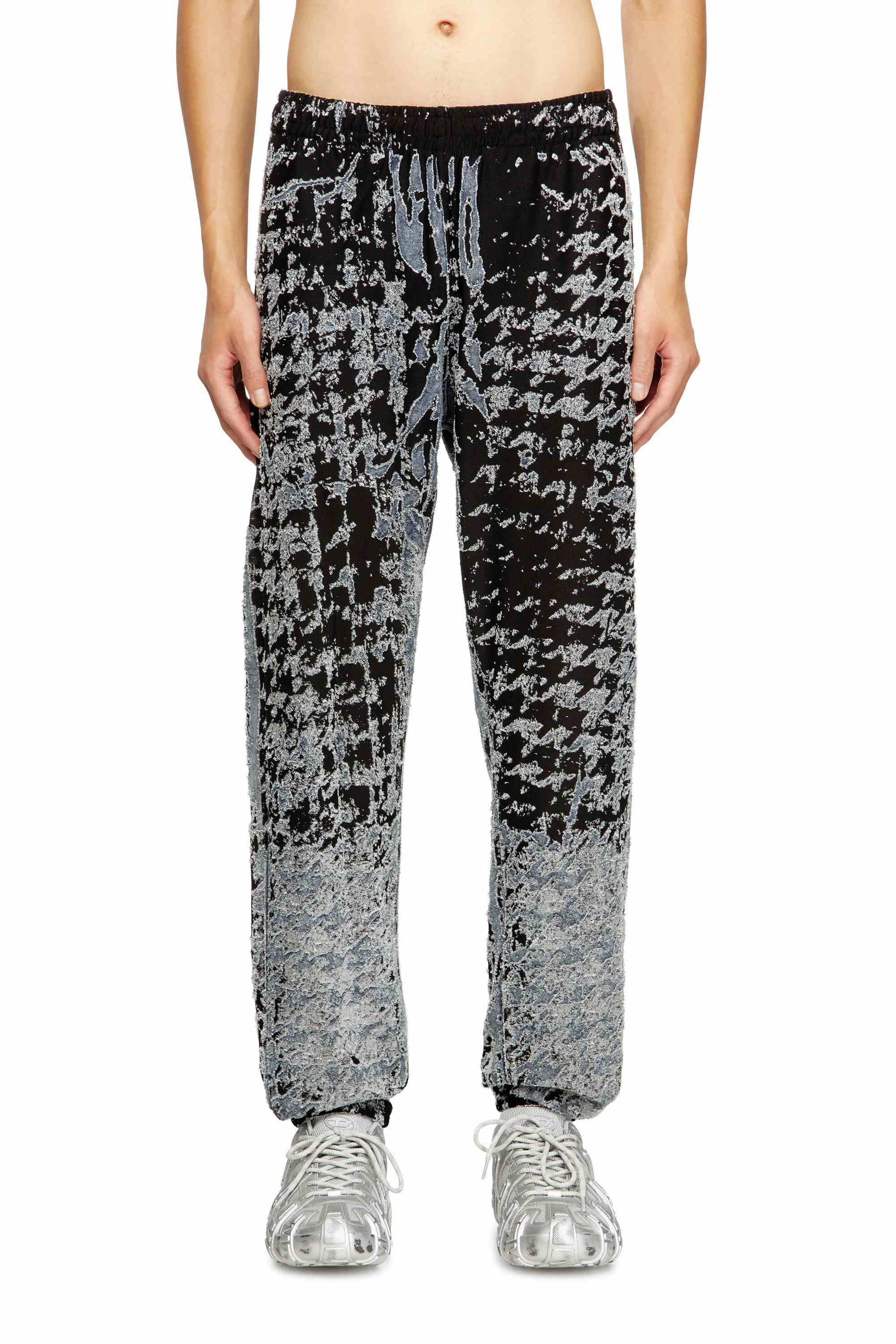 Black Elasticated pants in devoré houndstooth