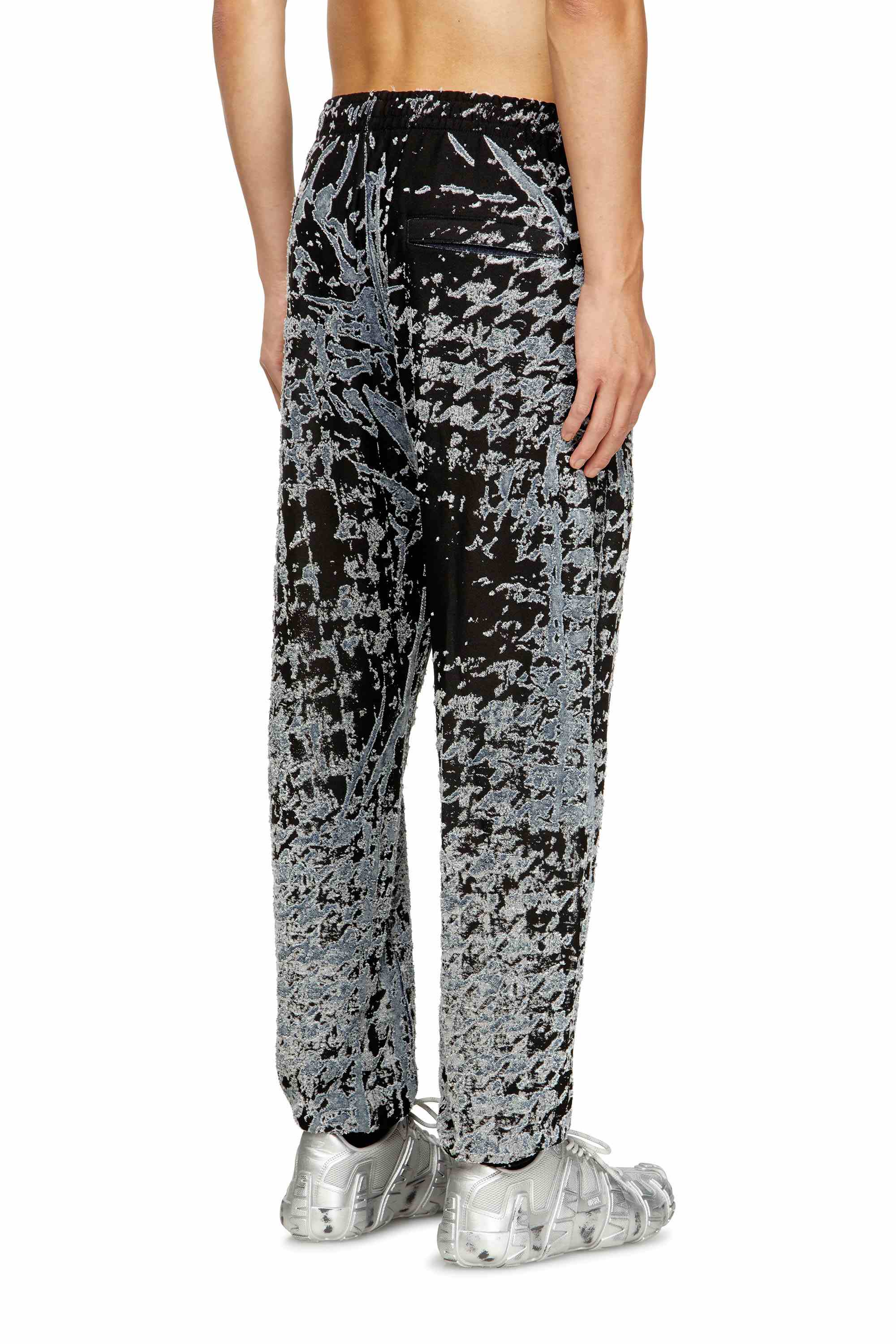 Black Elasticated pants in devoré houndstooth