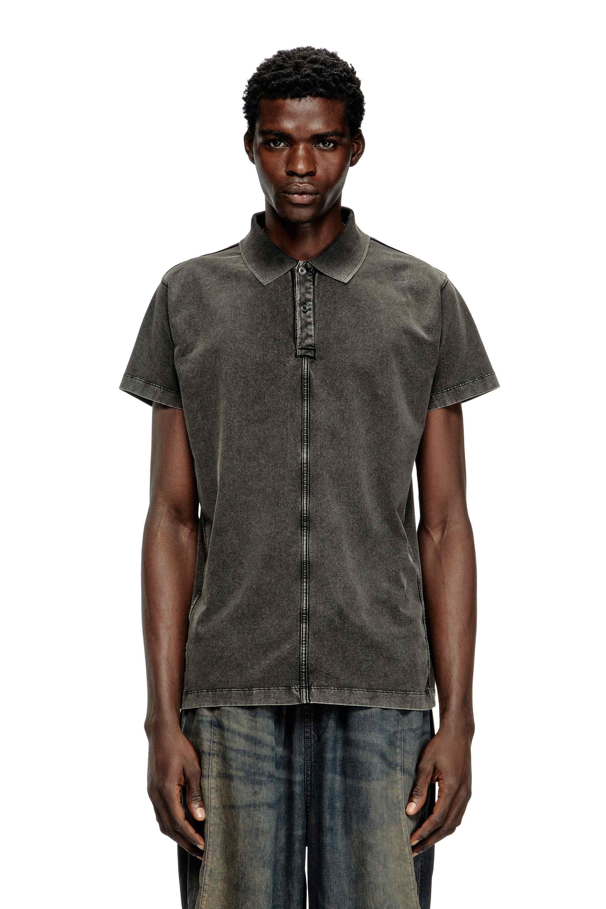 Black Polo shirt in denim-look jersey