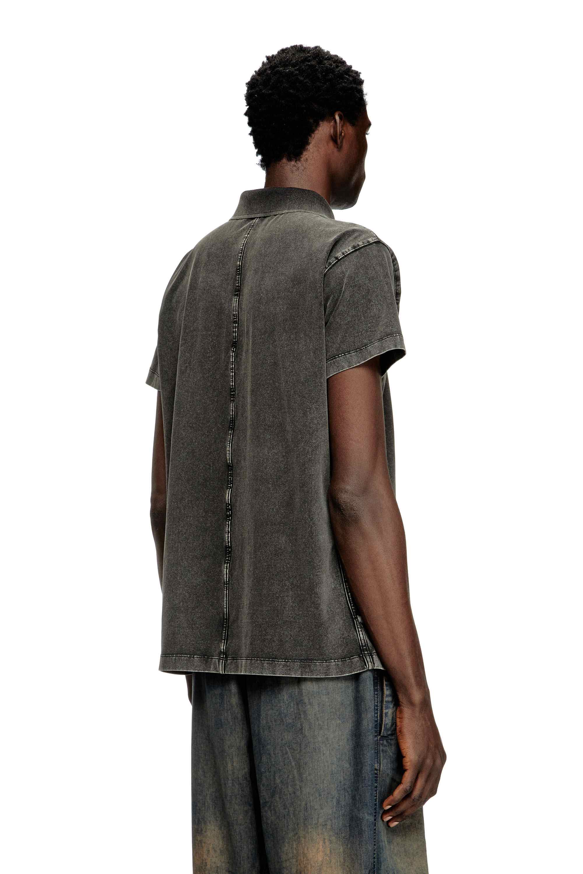 Black Polo shirt in denim-look jersey