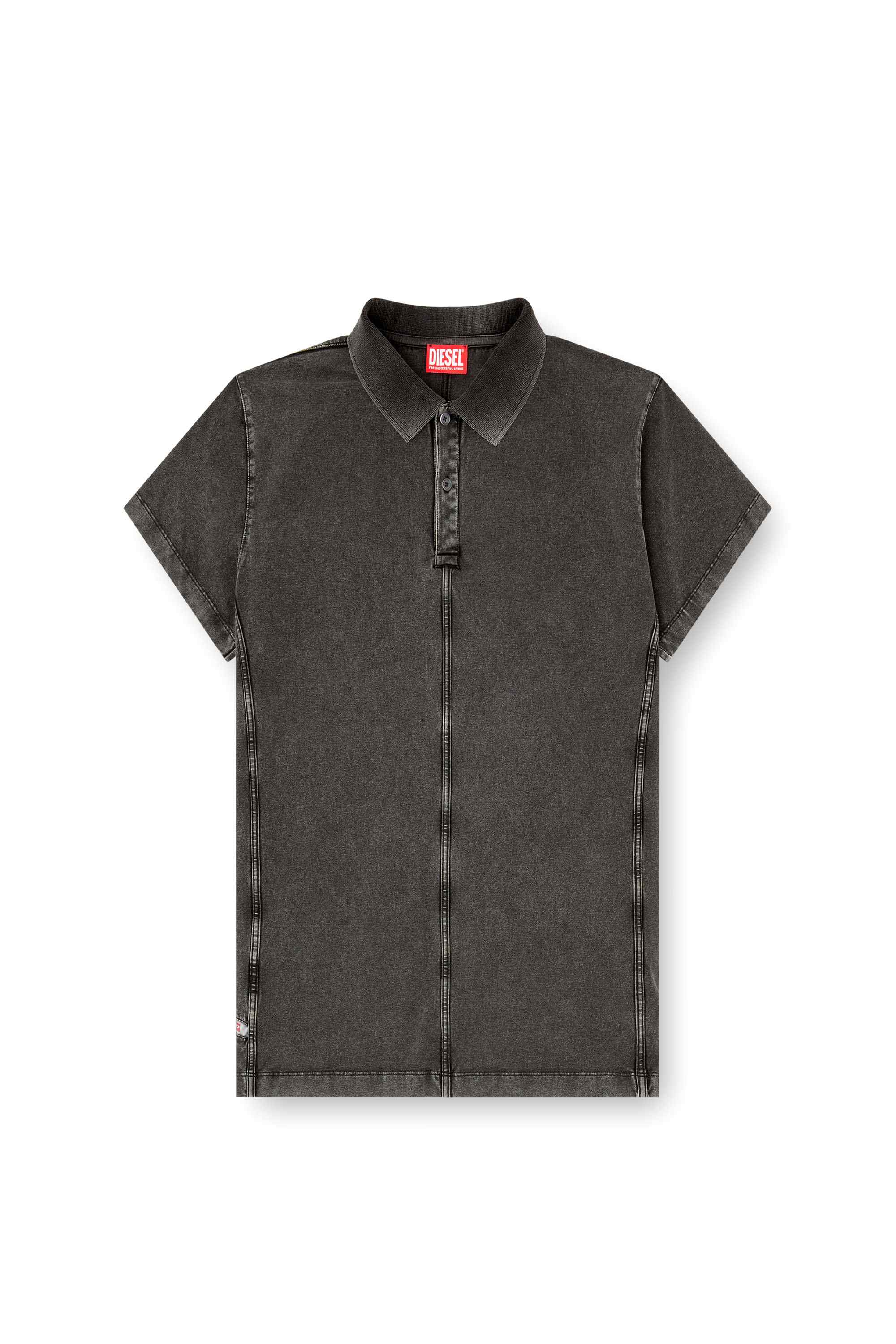 Black Polo shirt in denim-look jersey