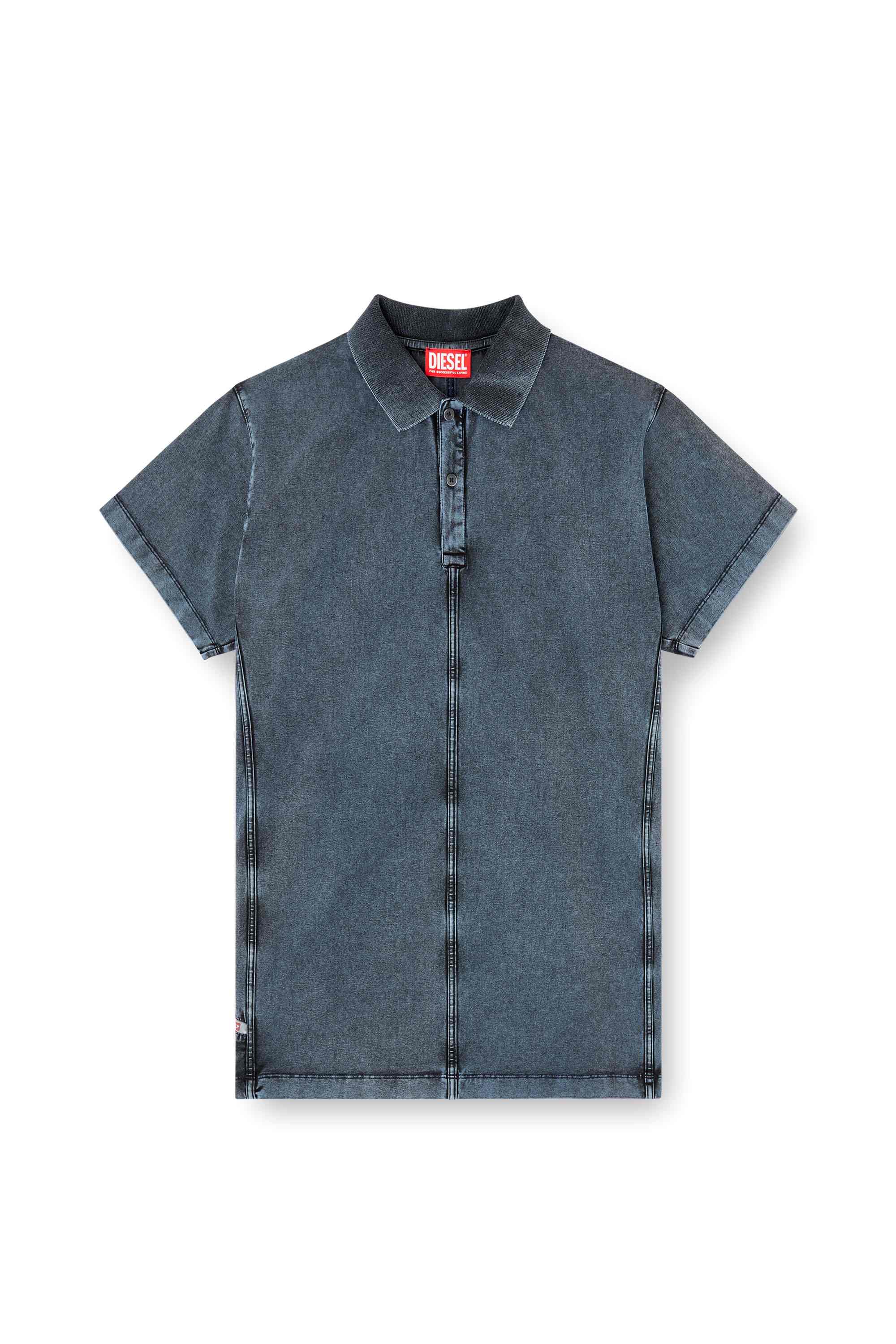 Dark Blue Polo shirt in denim-look jersey
