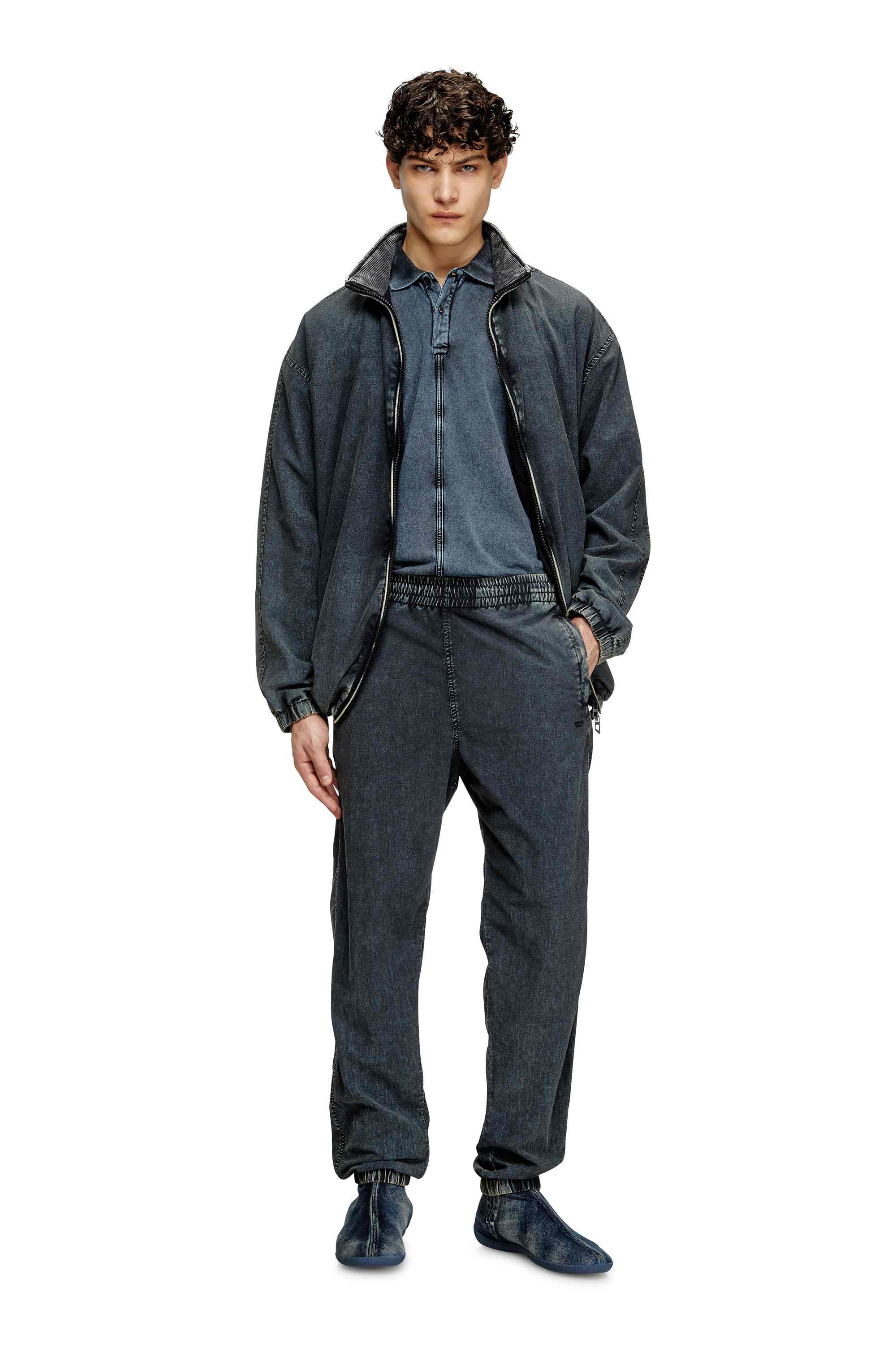 Dark Blue Polo shirt in denim-look jersey