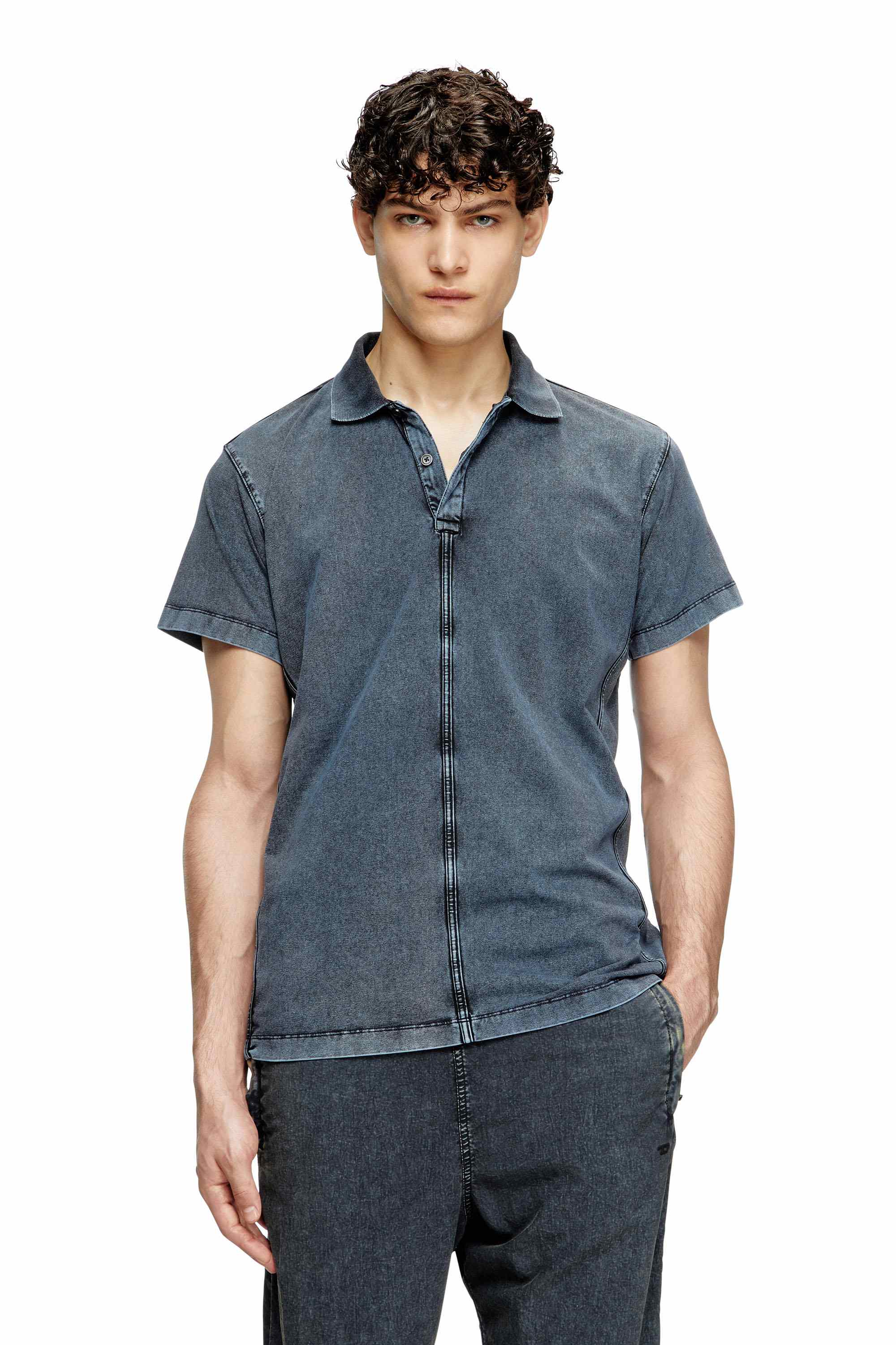Dark Blue Polo shirt in denim-look jersey