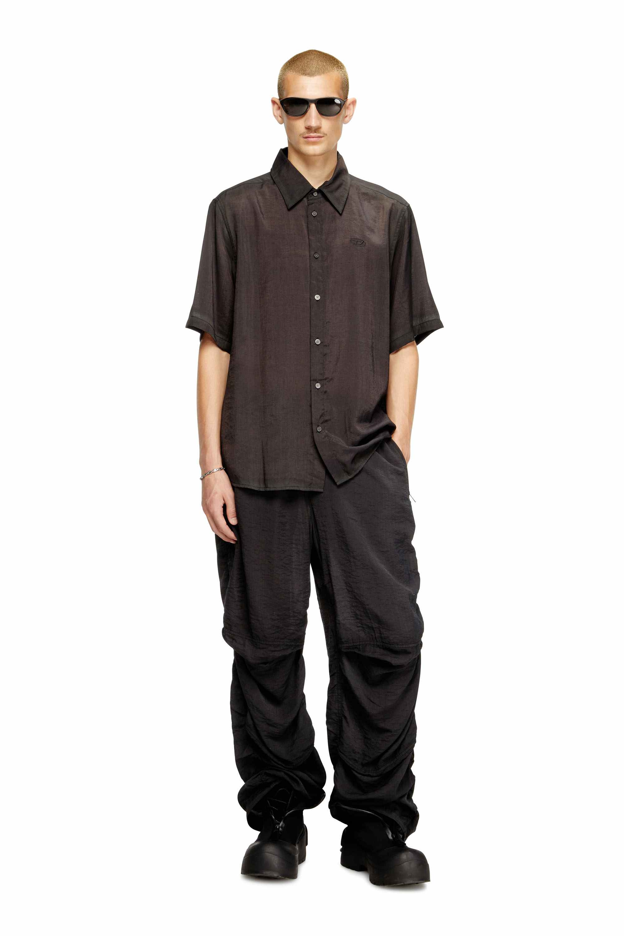 Grey Shirt in crinkled nylon-viscose