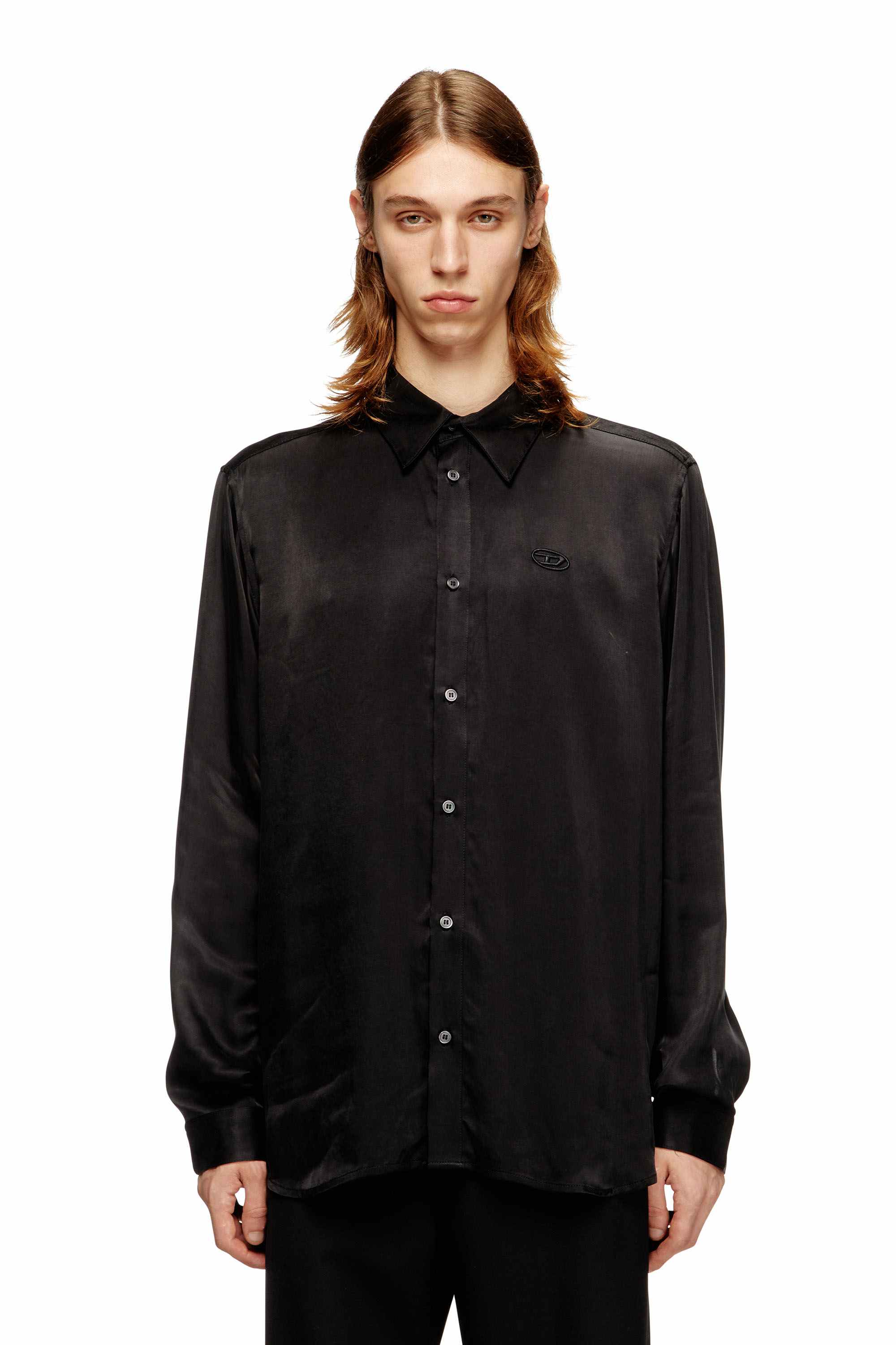 Black Cupro shirt with embroidered logo
