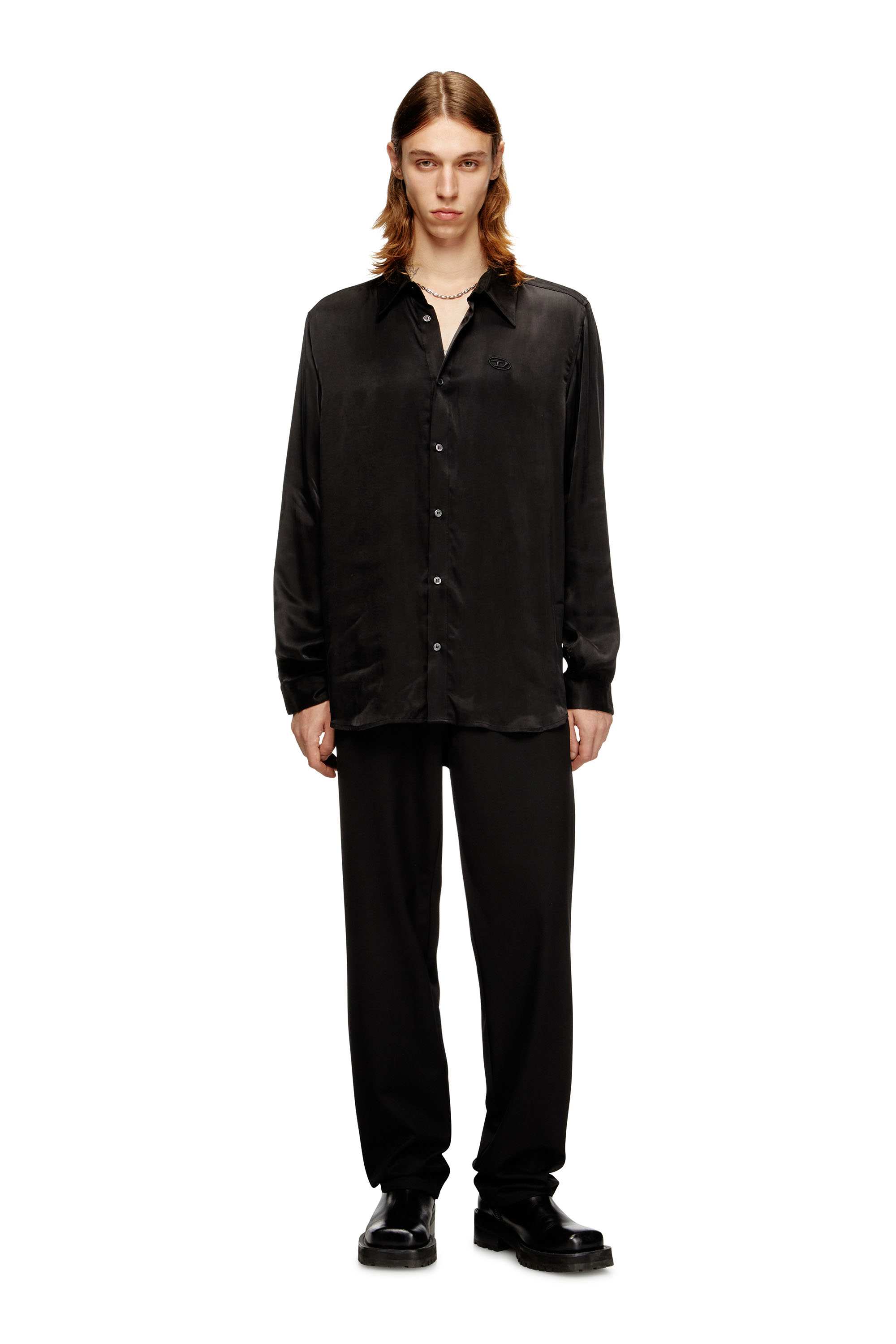 Black Cupro shirt with embroidered logo