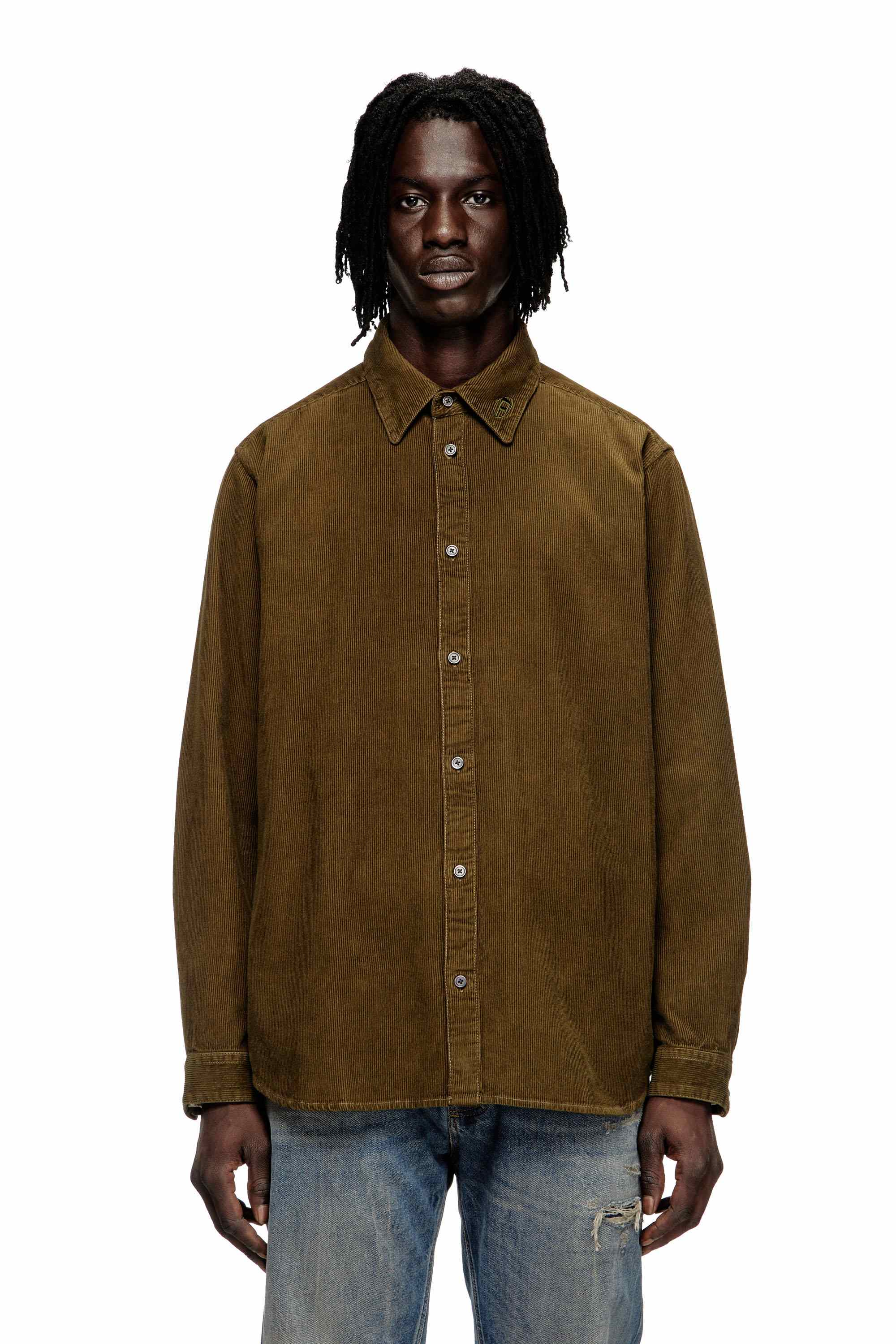 Green Cotton shirt with embroidery on the collar