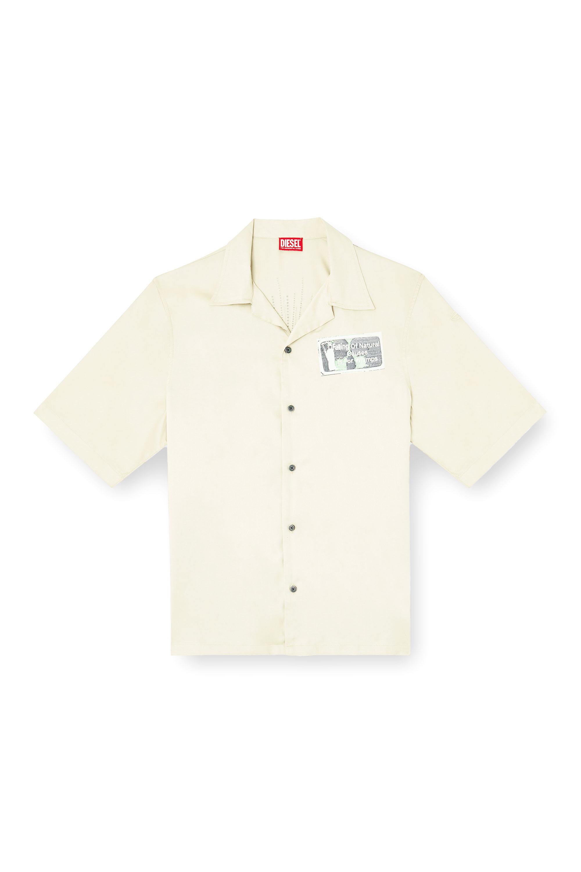 Beige TENCEL shirt with rhinestone graphic