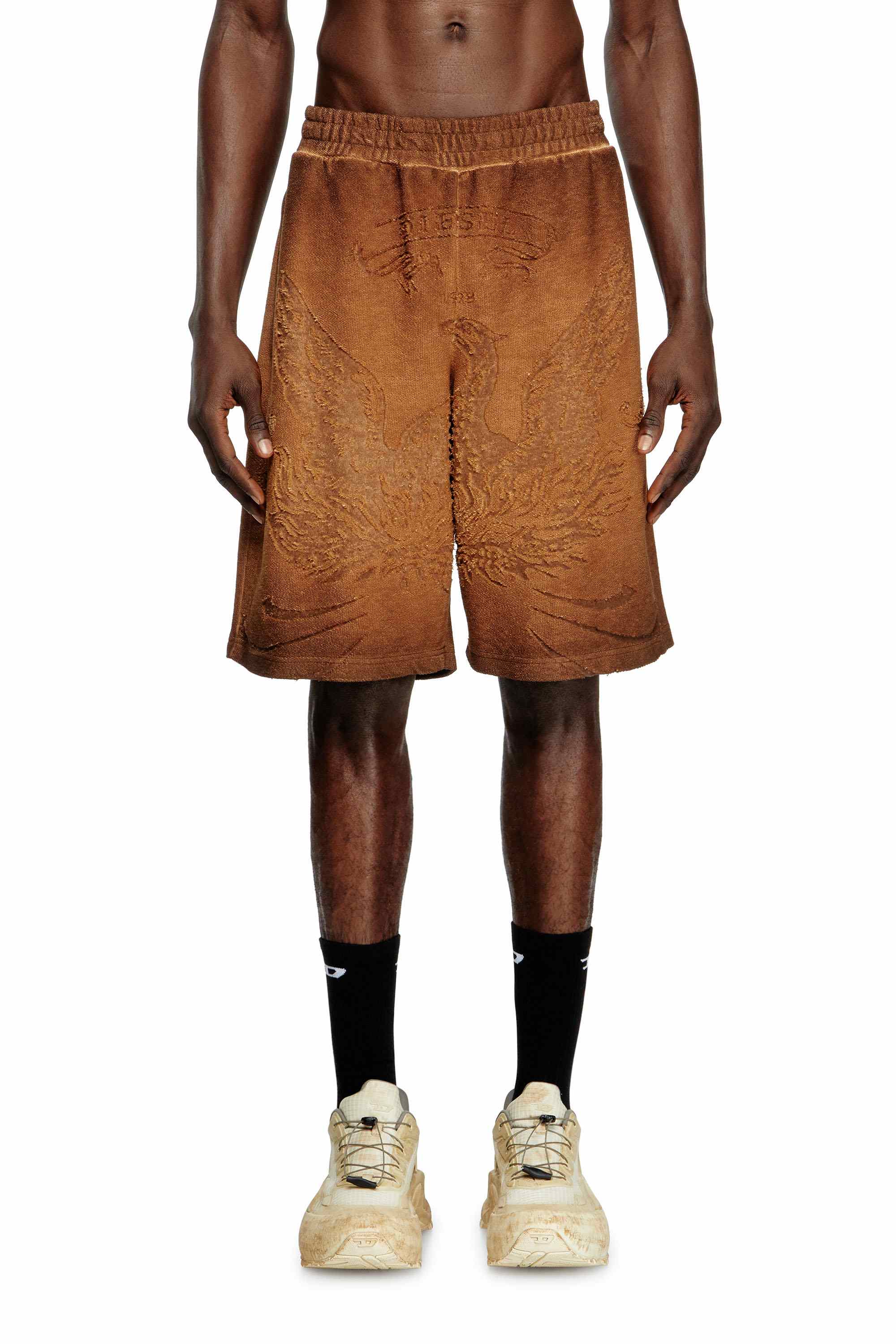 Brown Sweat shorts with phoenix devoré