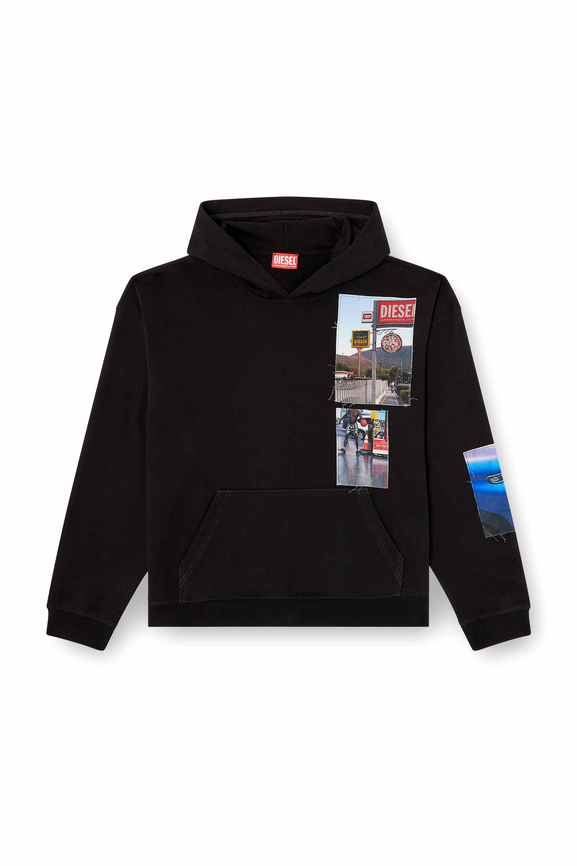 Black Hoodie with logo photo patches