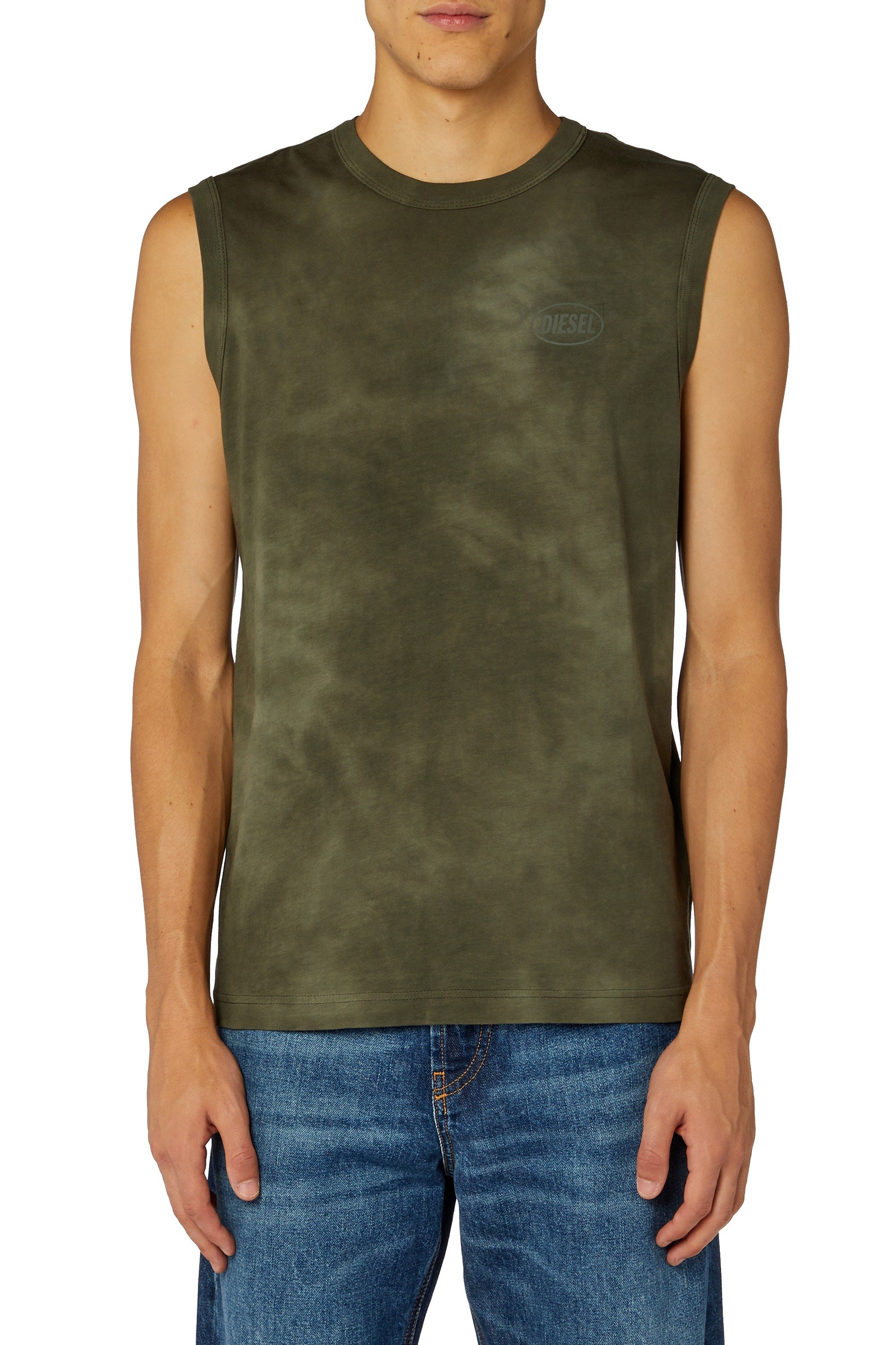 Olive Tonal Diesel logo detail on left chest, clean minimal t-shirt, relaxed fit