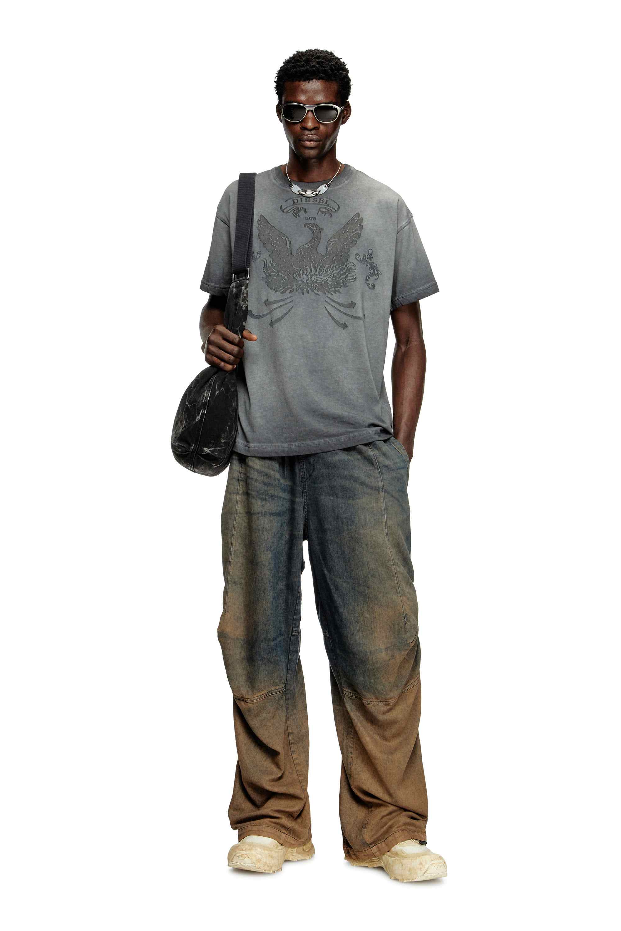 Grey T-shirt with phoenix devoré