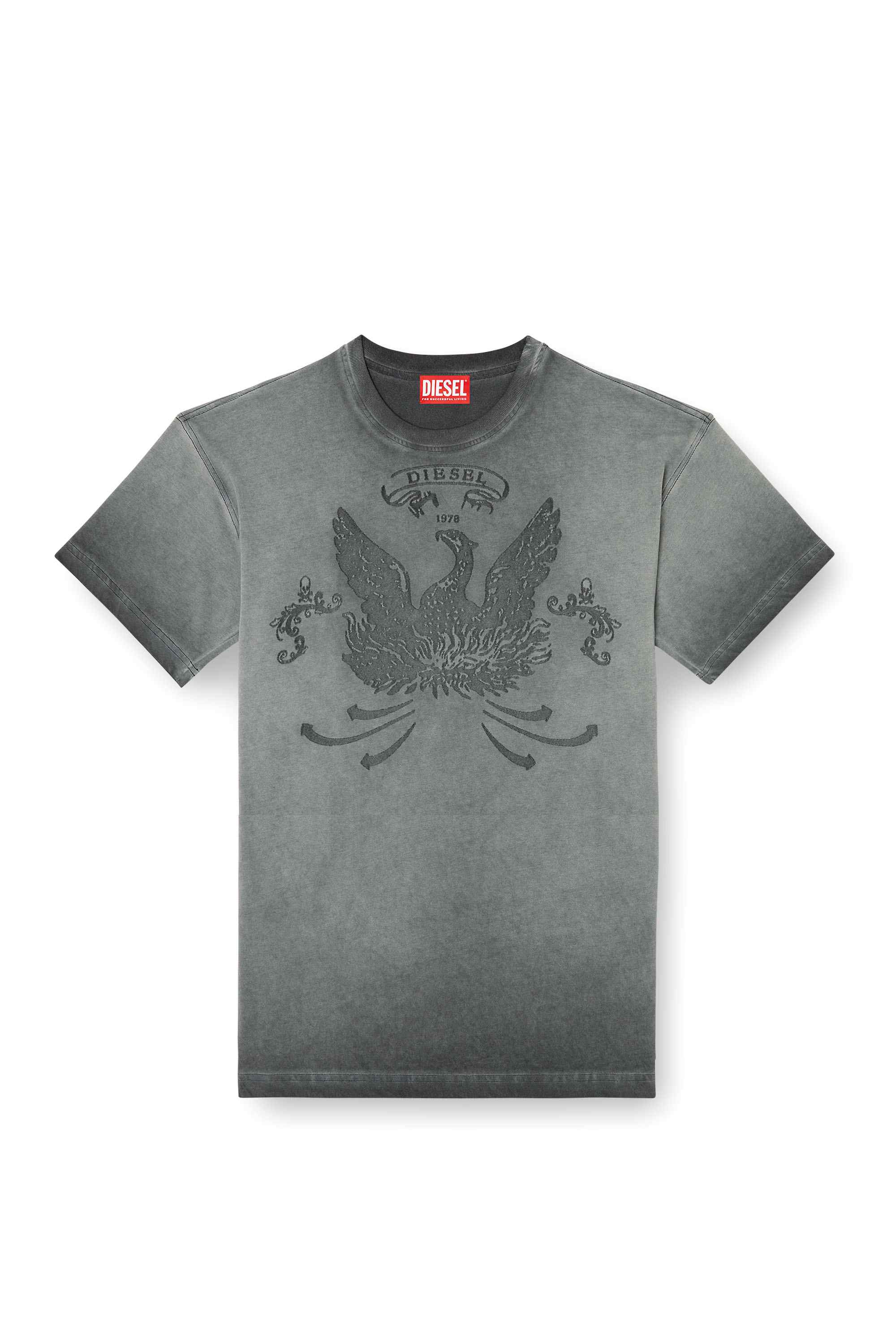 Grey T-shirt with phoenix devoré