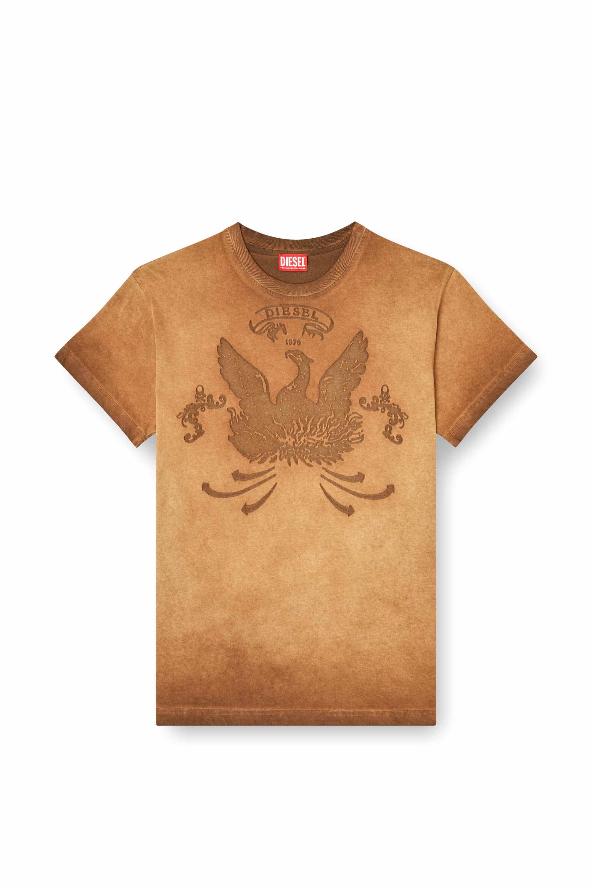 Brown T-shirt with phoenix devoré