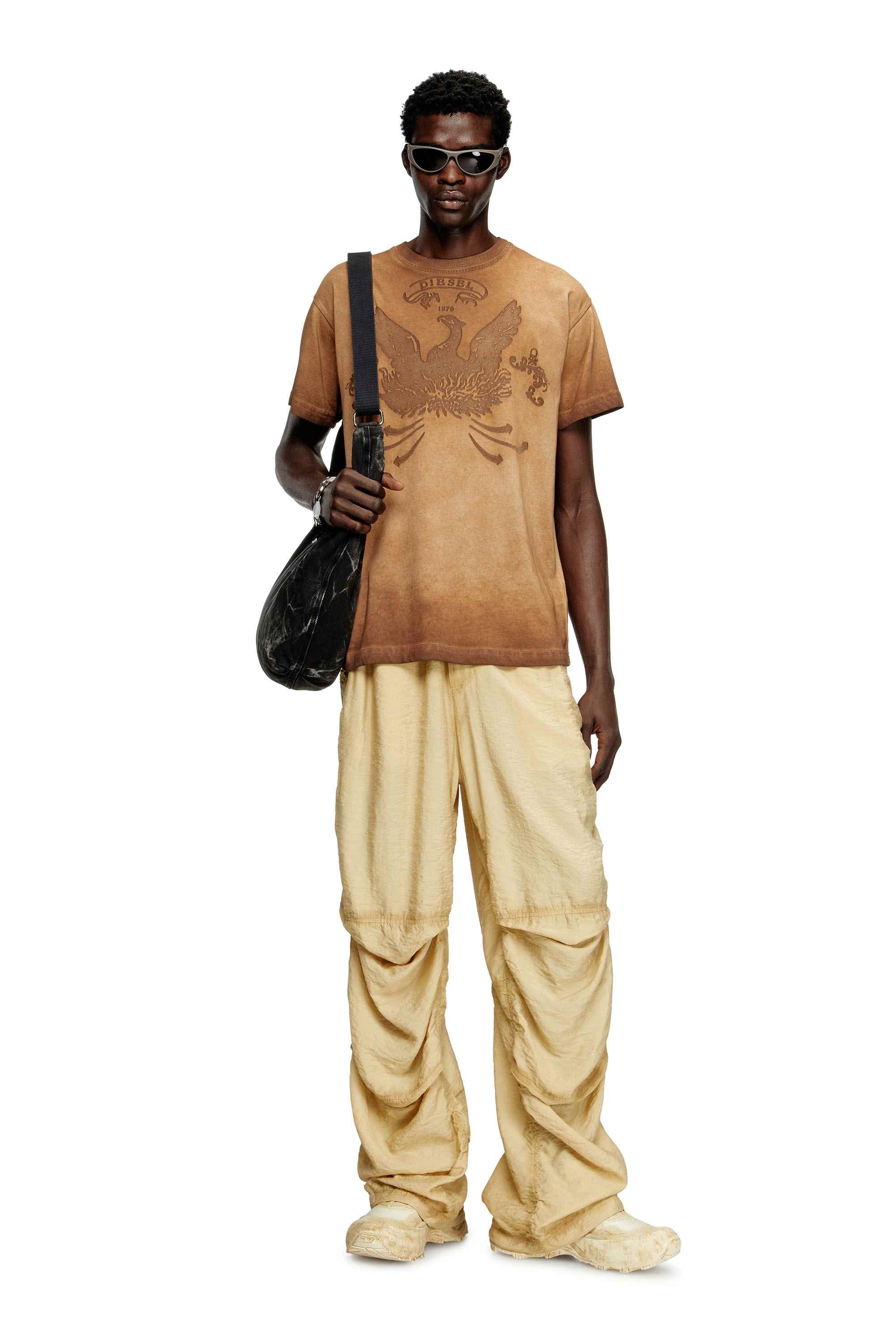 Brown T-shirt with phoenix devoré