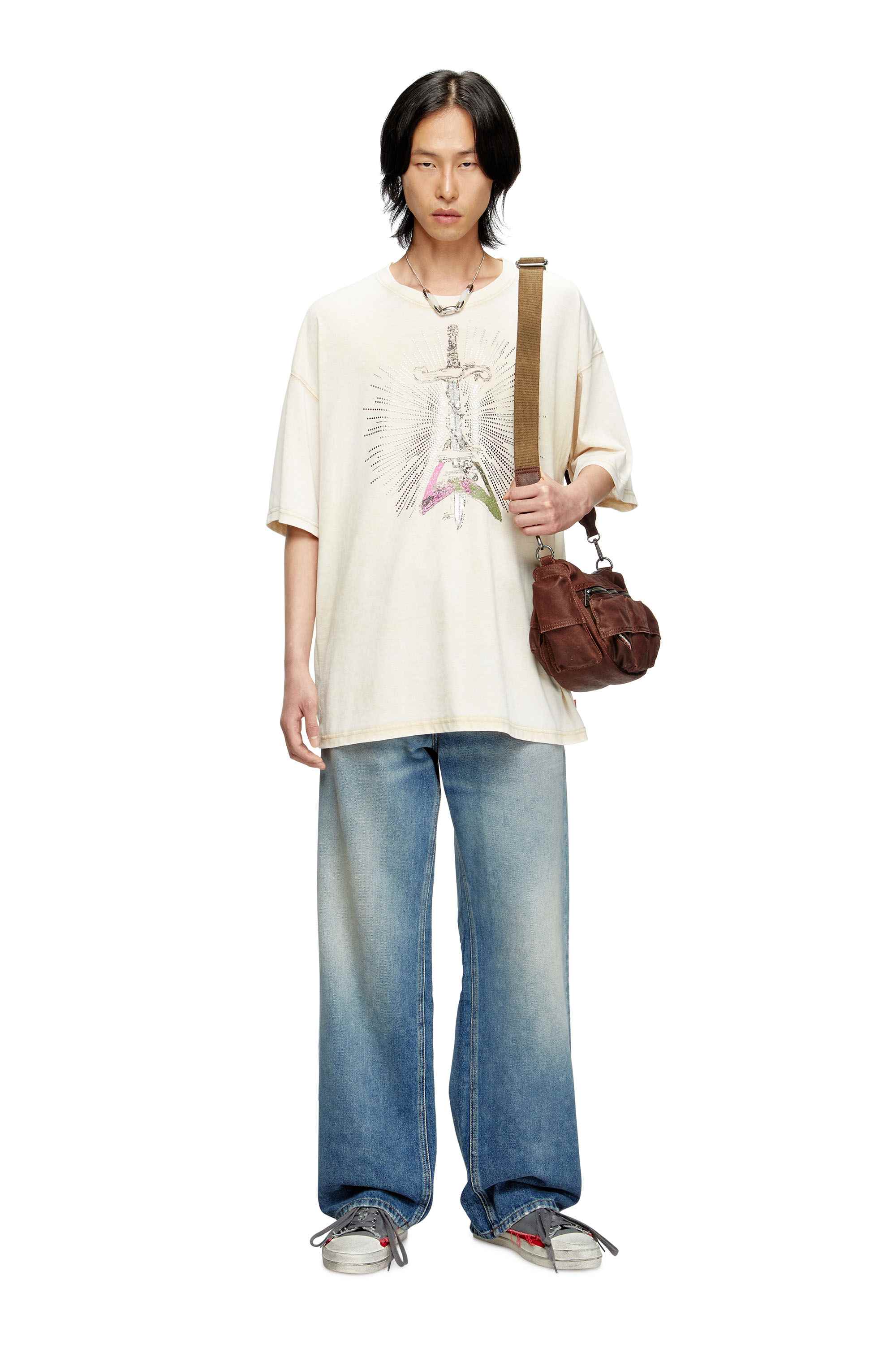 Beige T-shirt with sword print