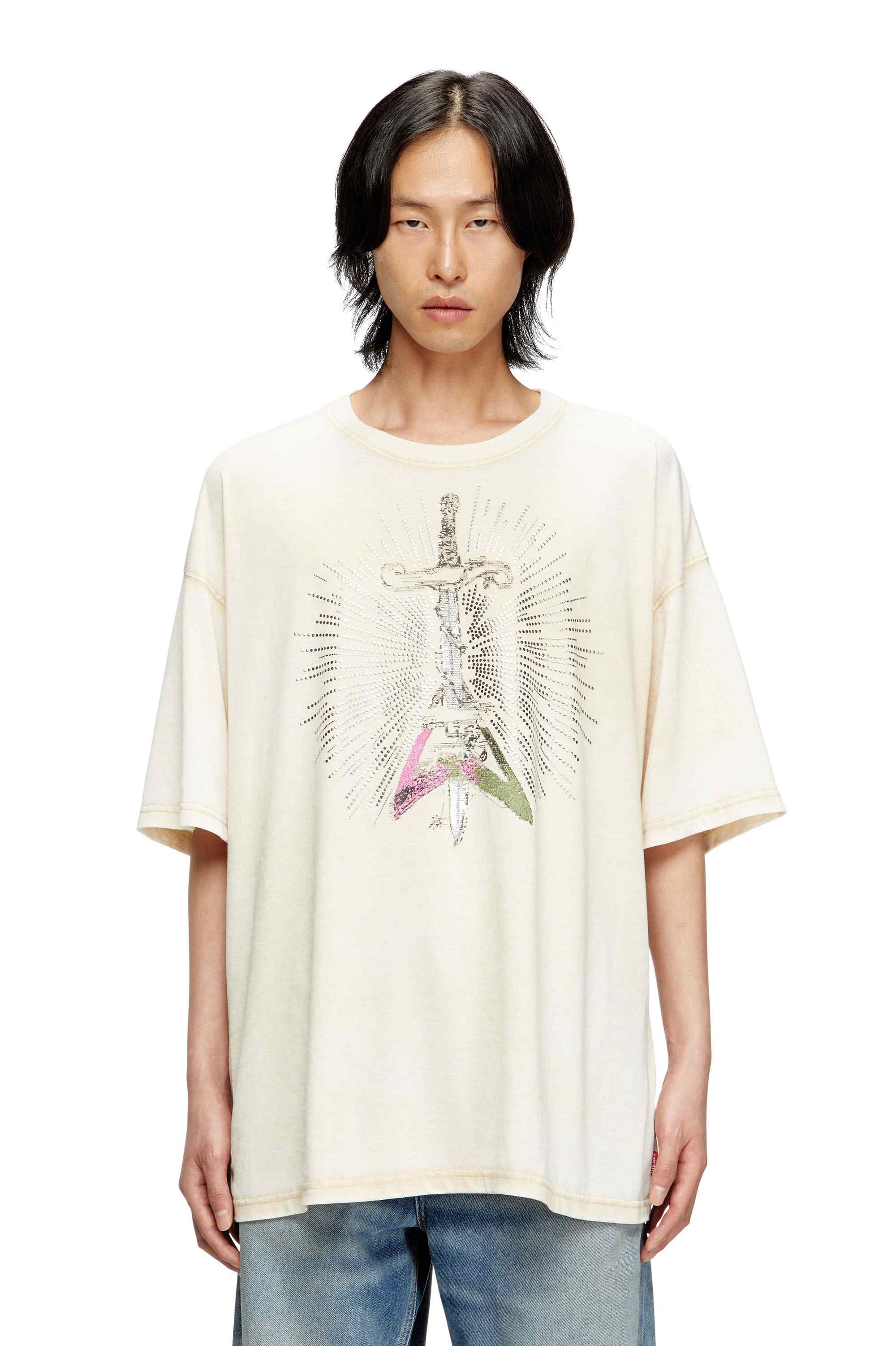 Beige T-shirt with sword print