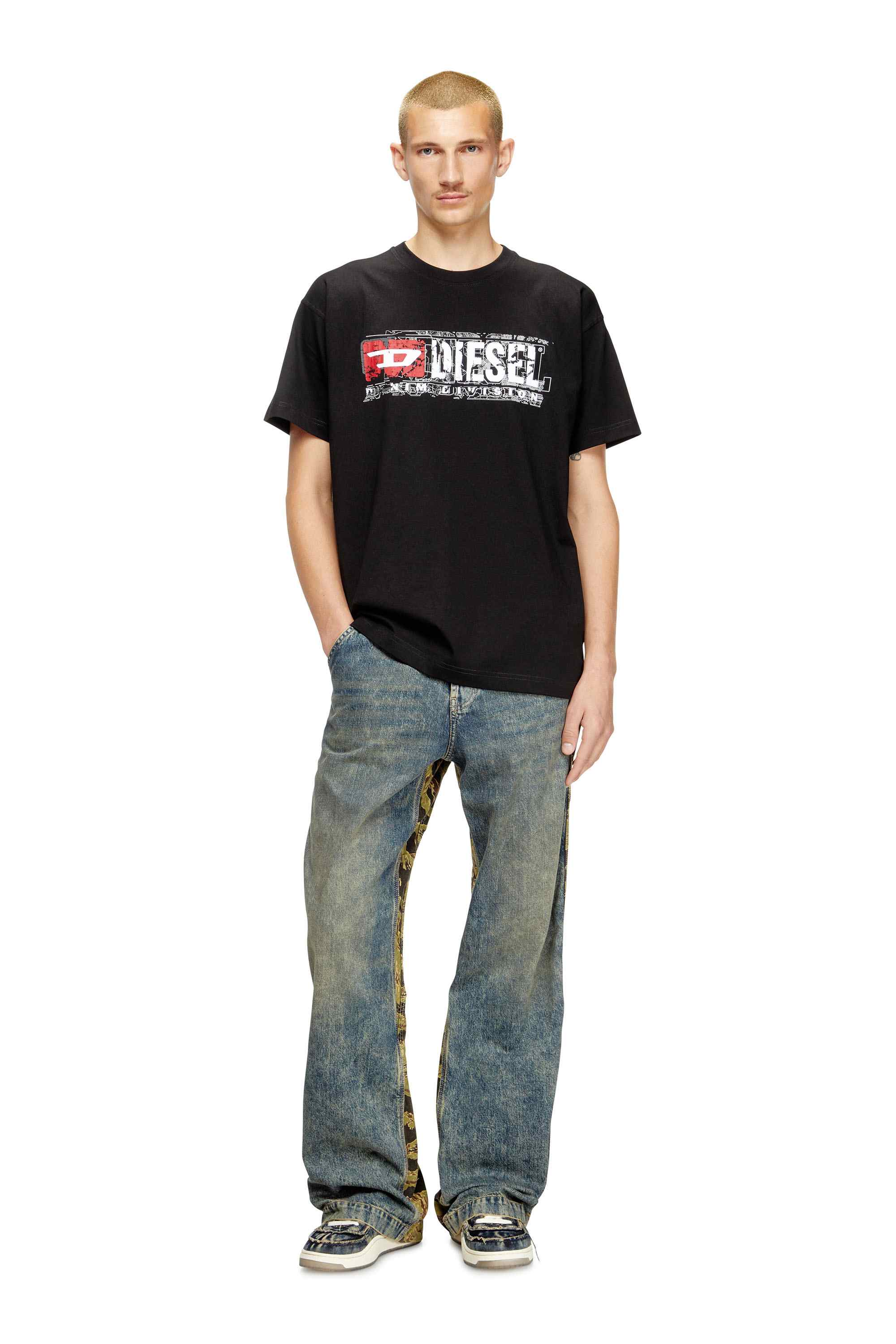 Black T-shirt with flocked Diesel Denim Division logo
