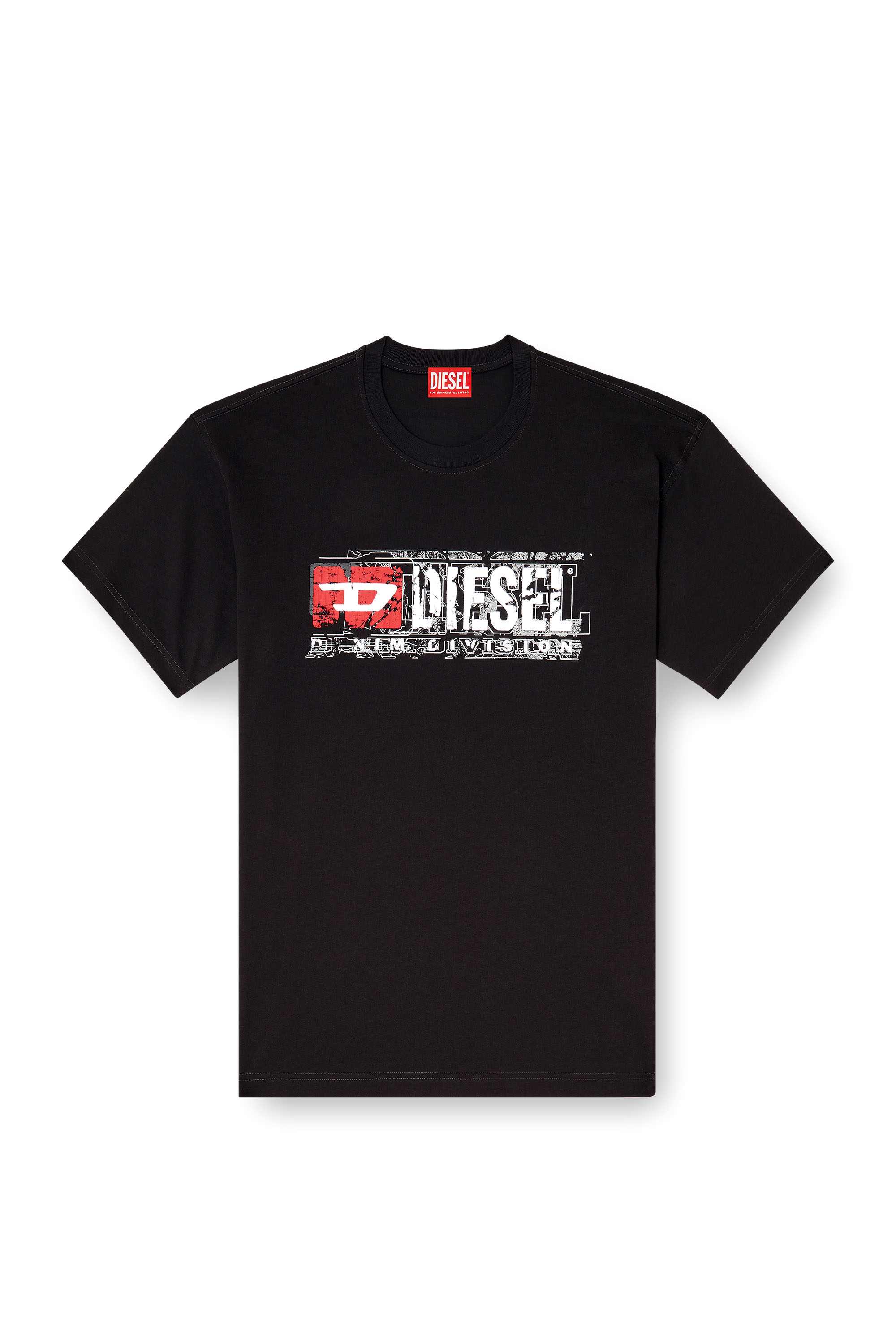 Black T-shirt with flocked Diesel Denim Division logo