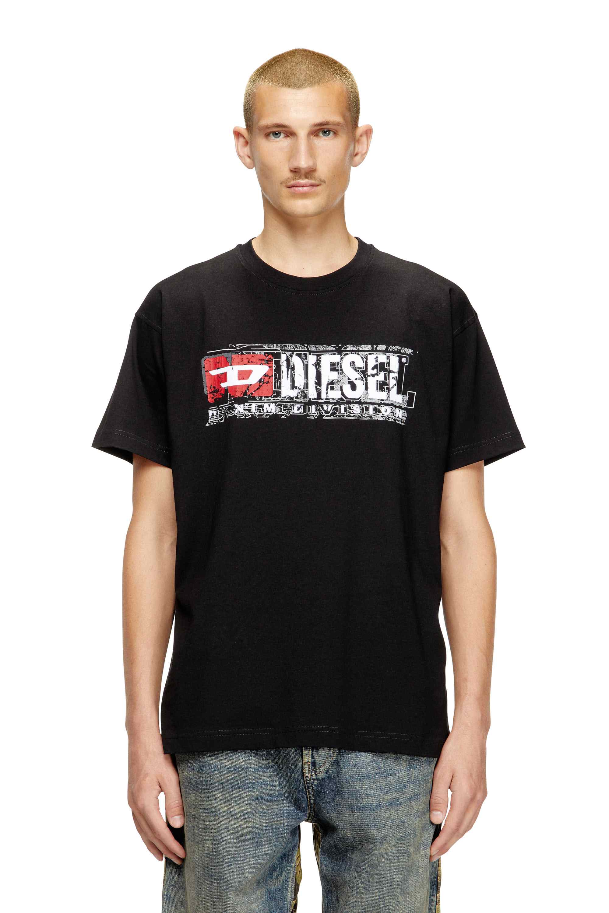 Black T-shirt with flocked Diesel Denim Division logo