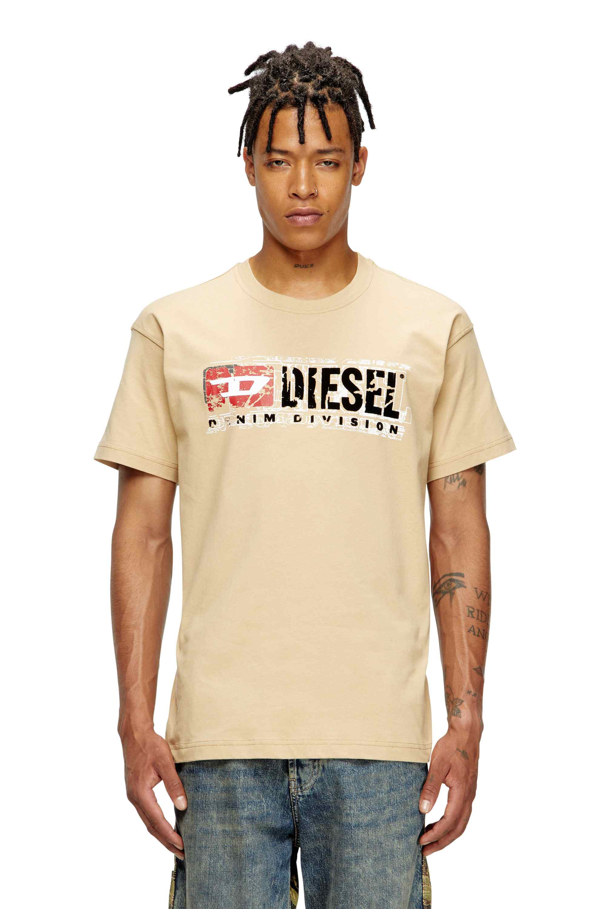 Brown T-shirt with flocked Diesel Denim Division logo