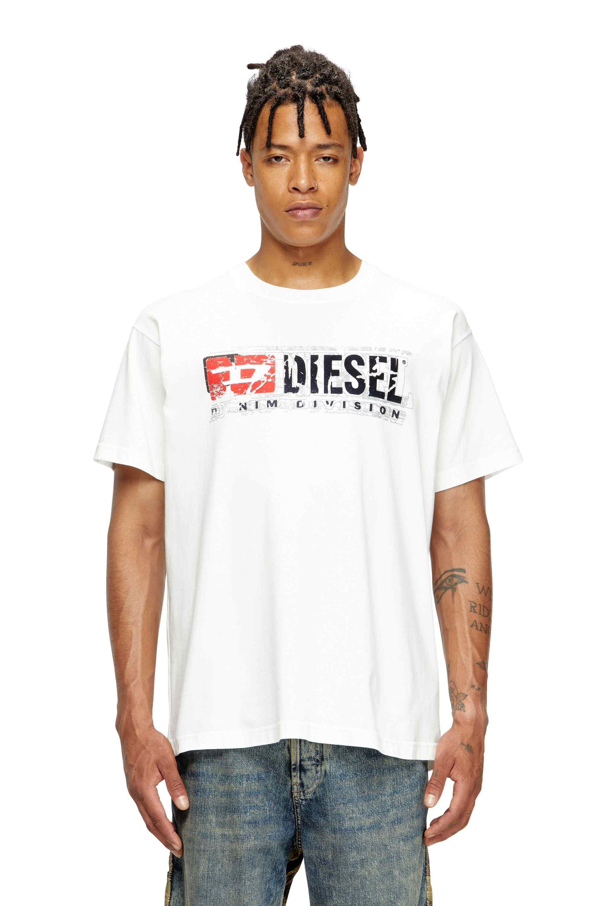 White T-shirt with flocked Diesel Denim Division logo
