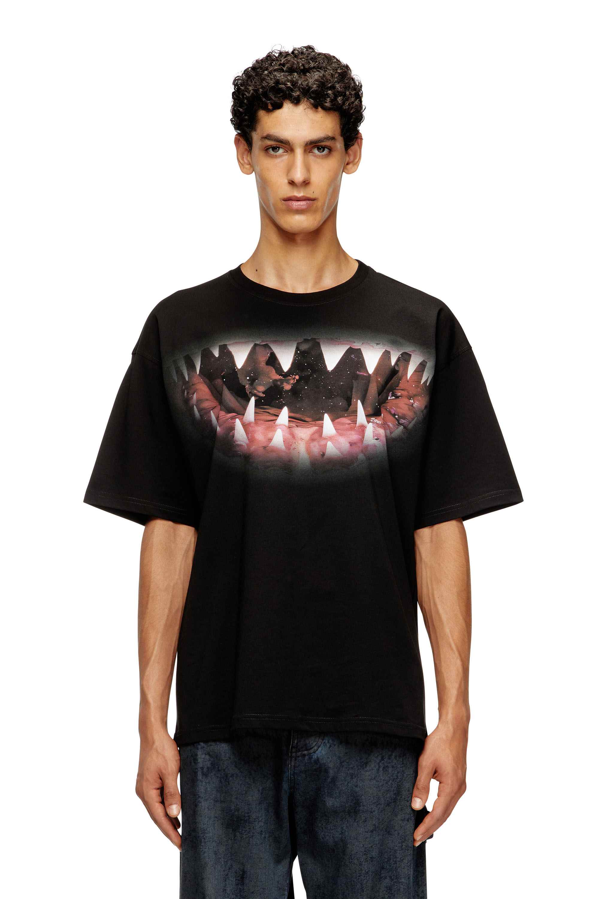 Black Cotton t-shirt with Shark mouth print