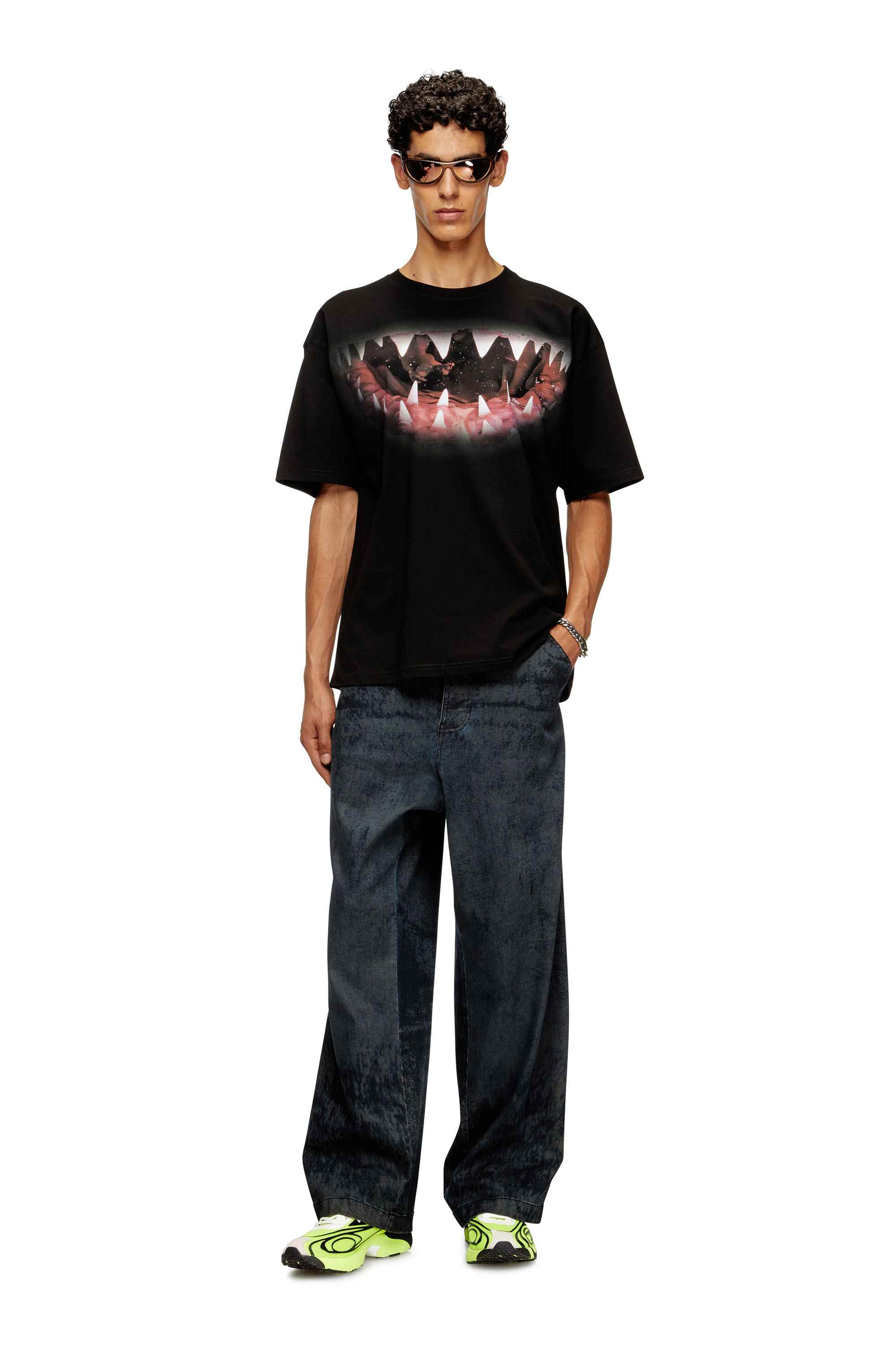 Black Cotton t-shirt with Shark mouth print