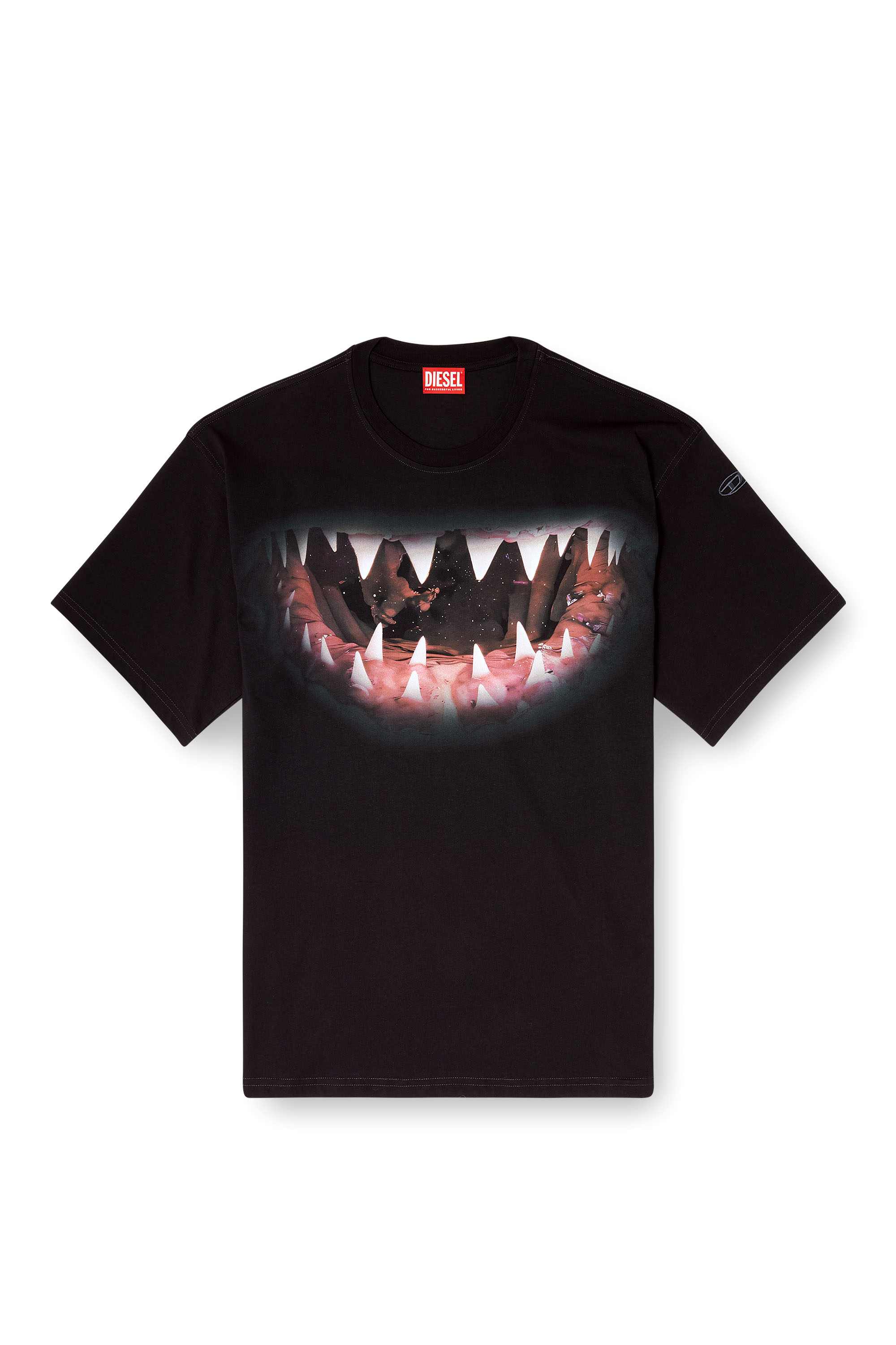 Black Cotton t-shirt with Shark mouth print