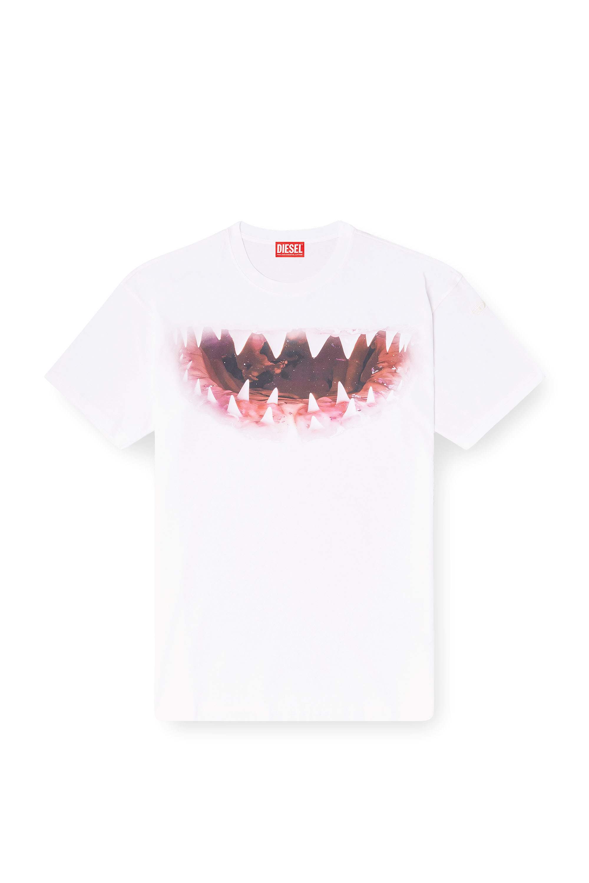 White Cotton t-shirt with Shark mouth print