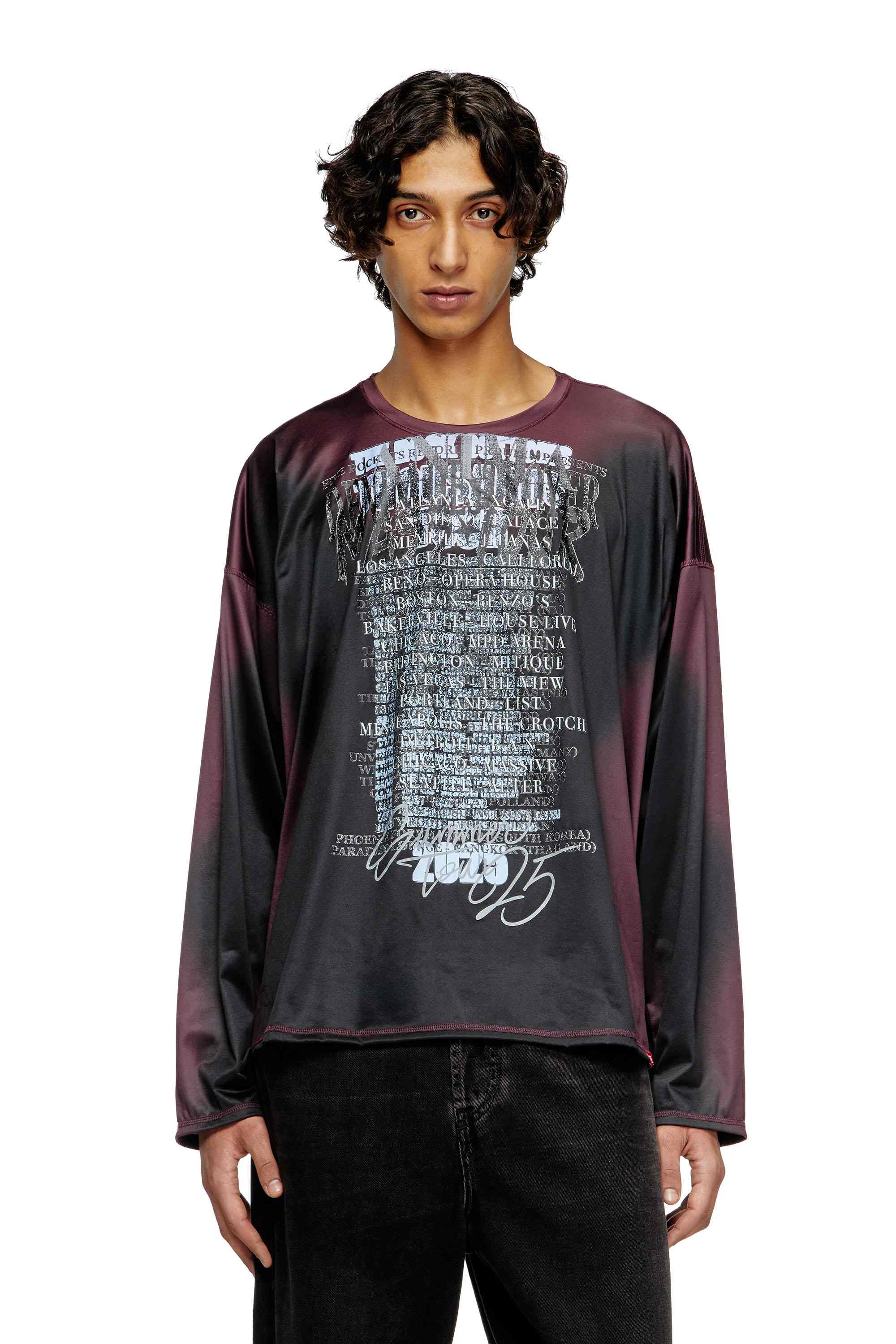 Black Long-sleeve tech-jersey T-shirt with lyrics print