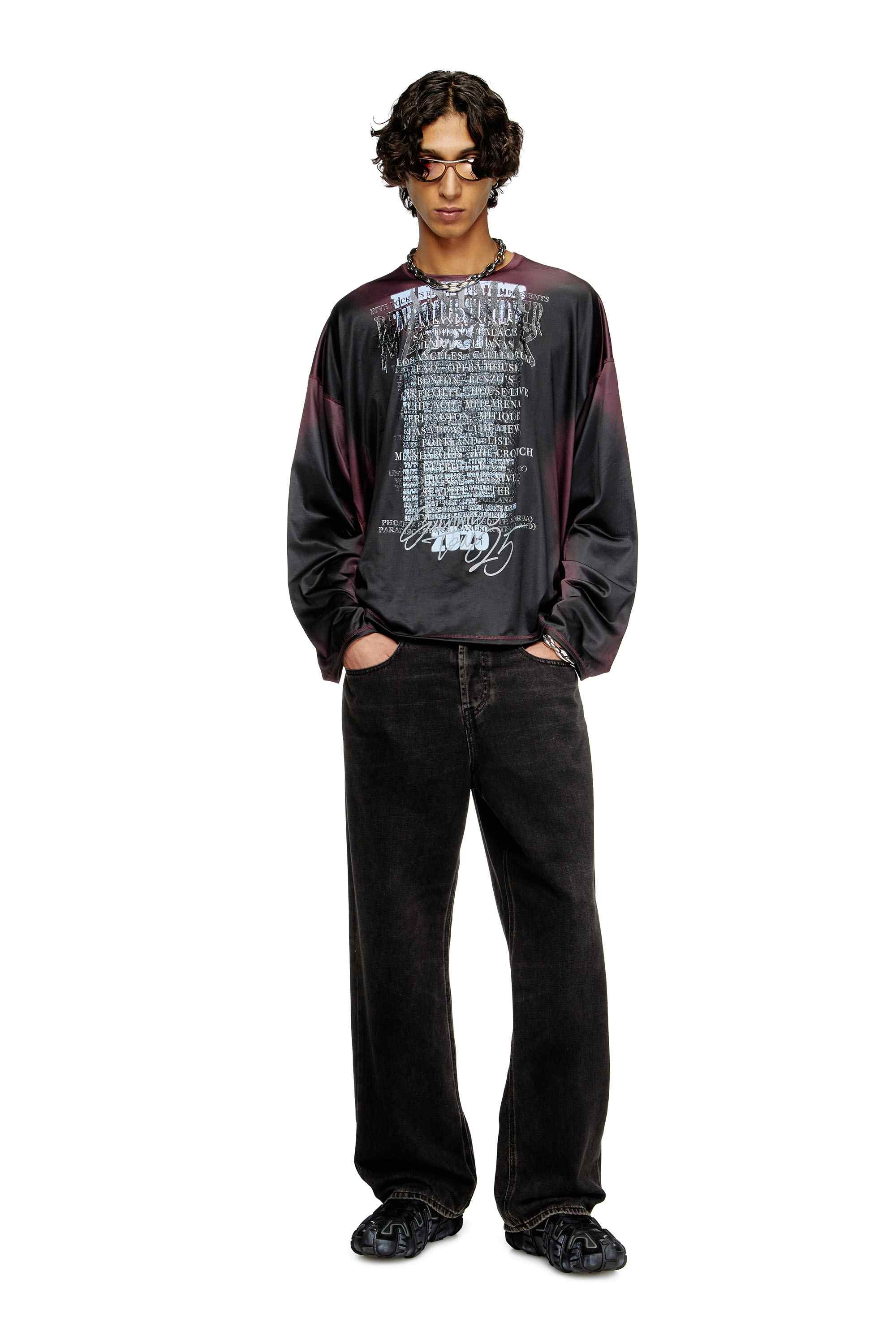 Black Long-sleeve tech-jersey T-shirt with lyrics print