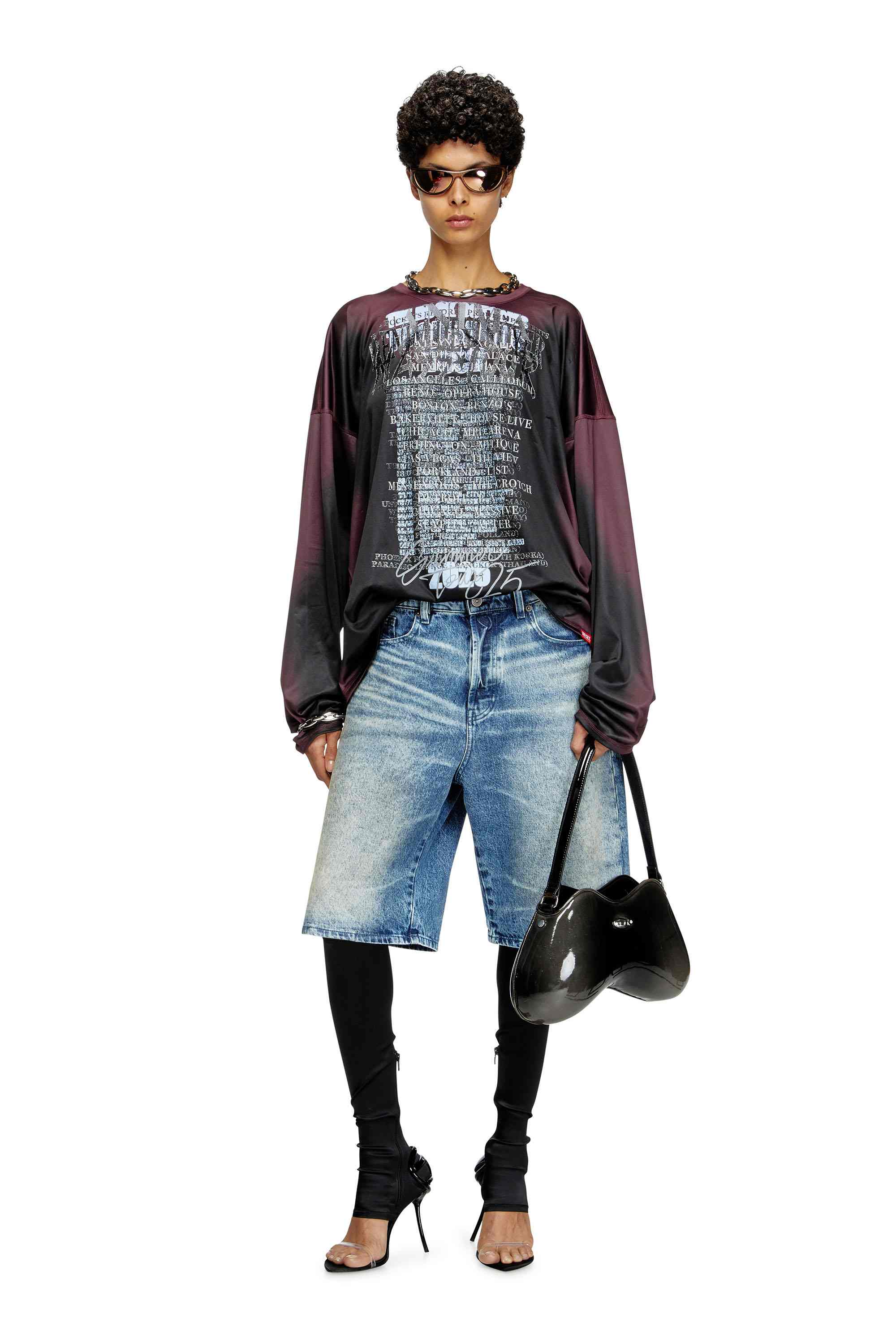 Black Long-sleeve tech-jersey T-shirt with lyrics print