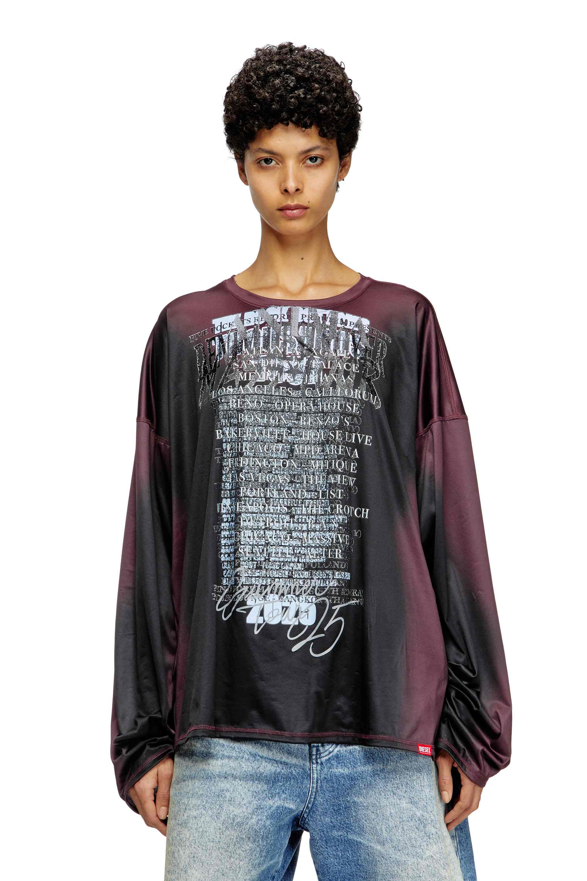 Black Long-sleeve tech-jersey T-shirt with lyrics print