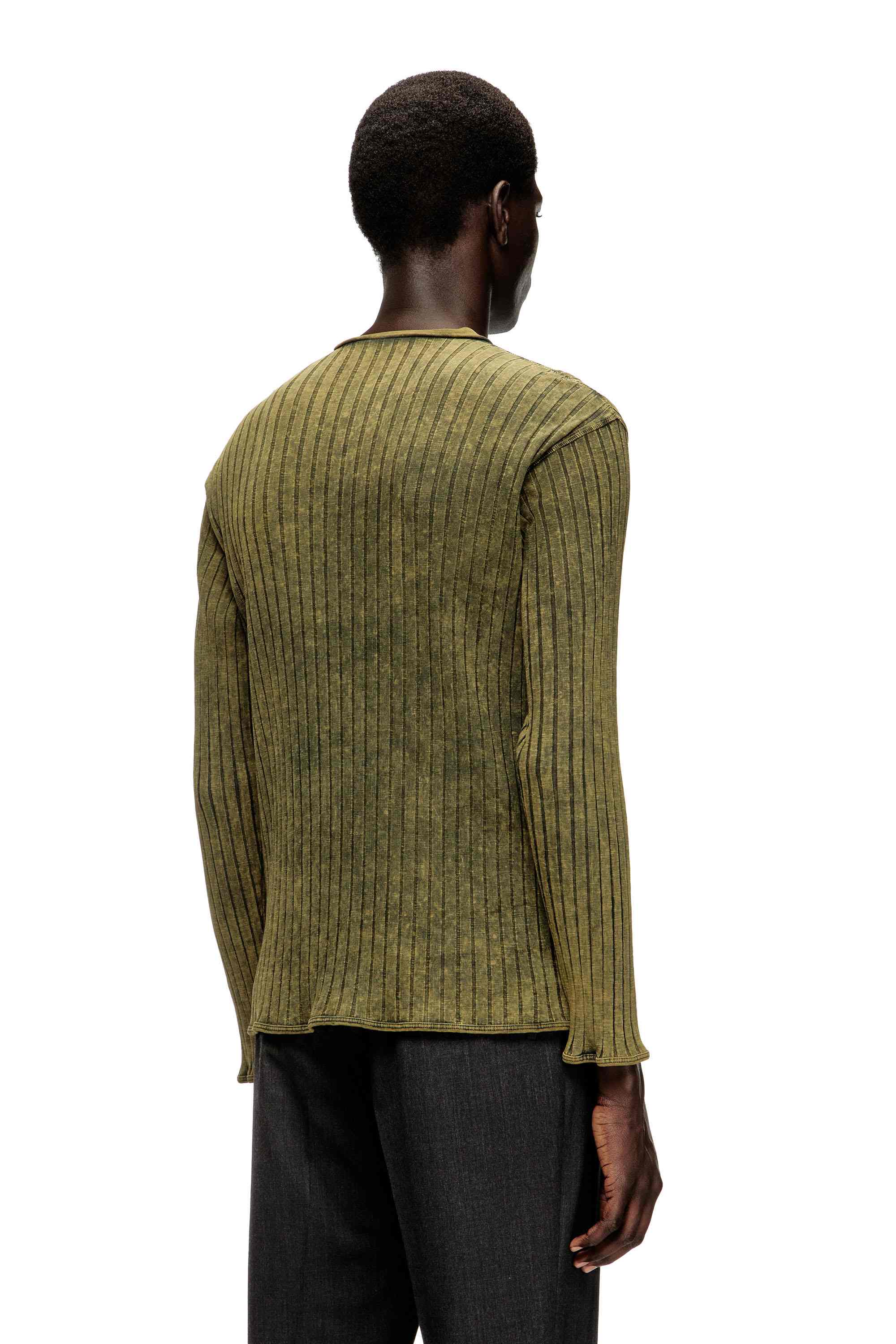 Olive Henley top in treated wide-rib jersey