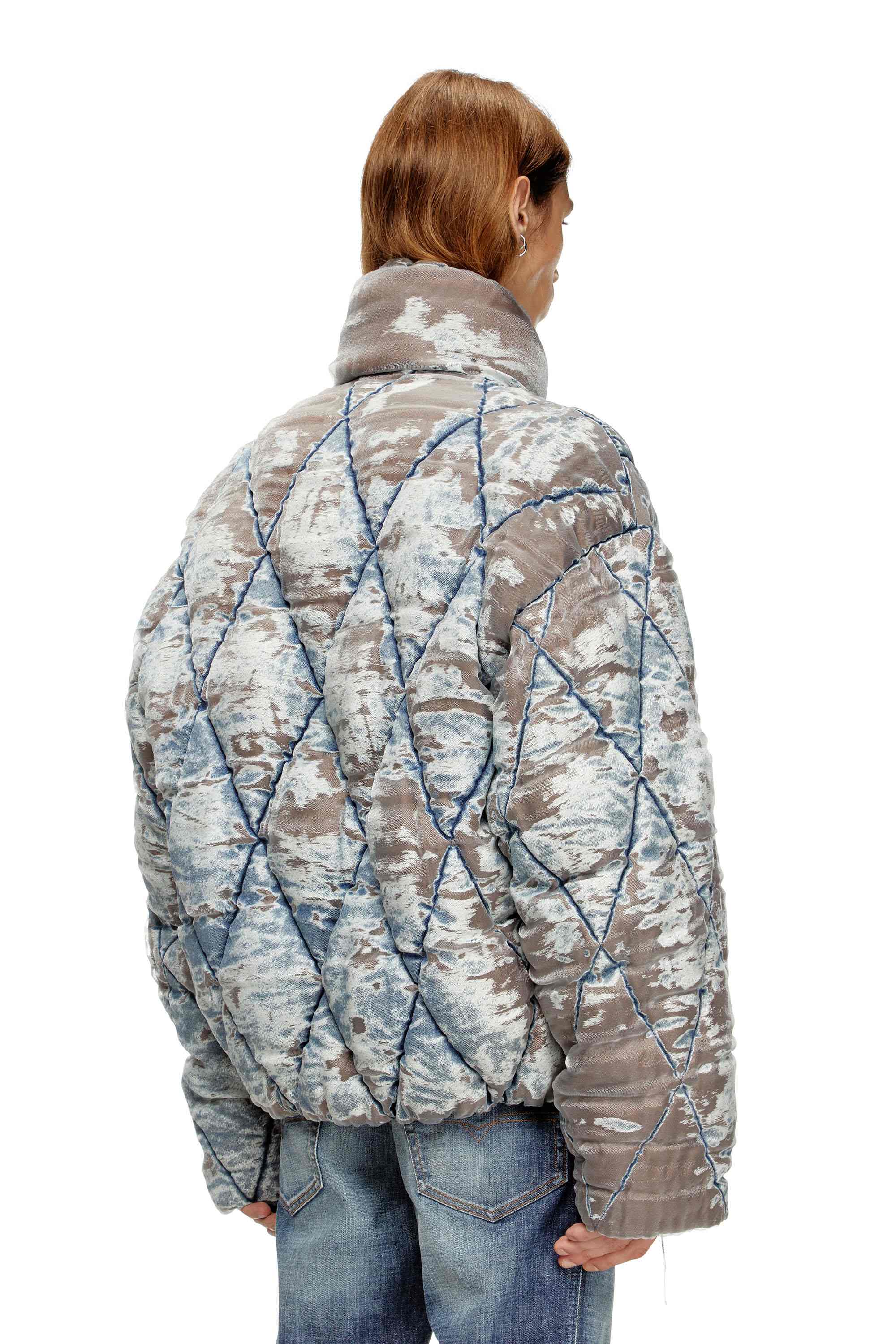 Brown Padded jacket in argyle-quilted devoré denim