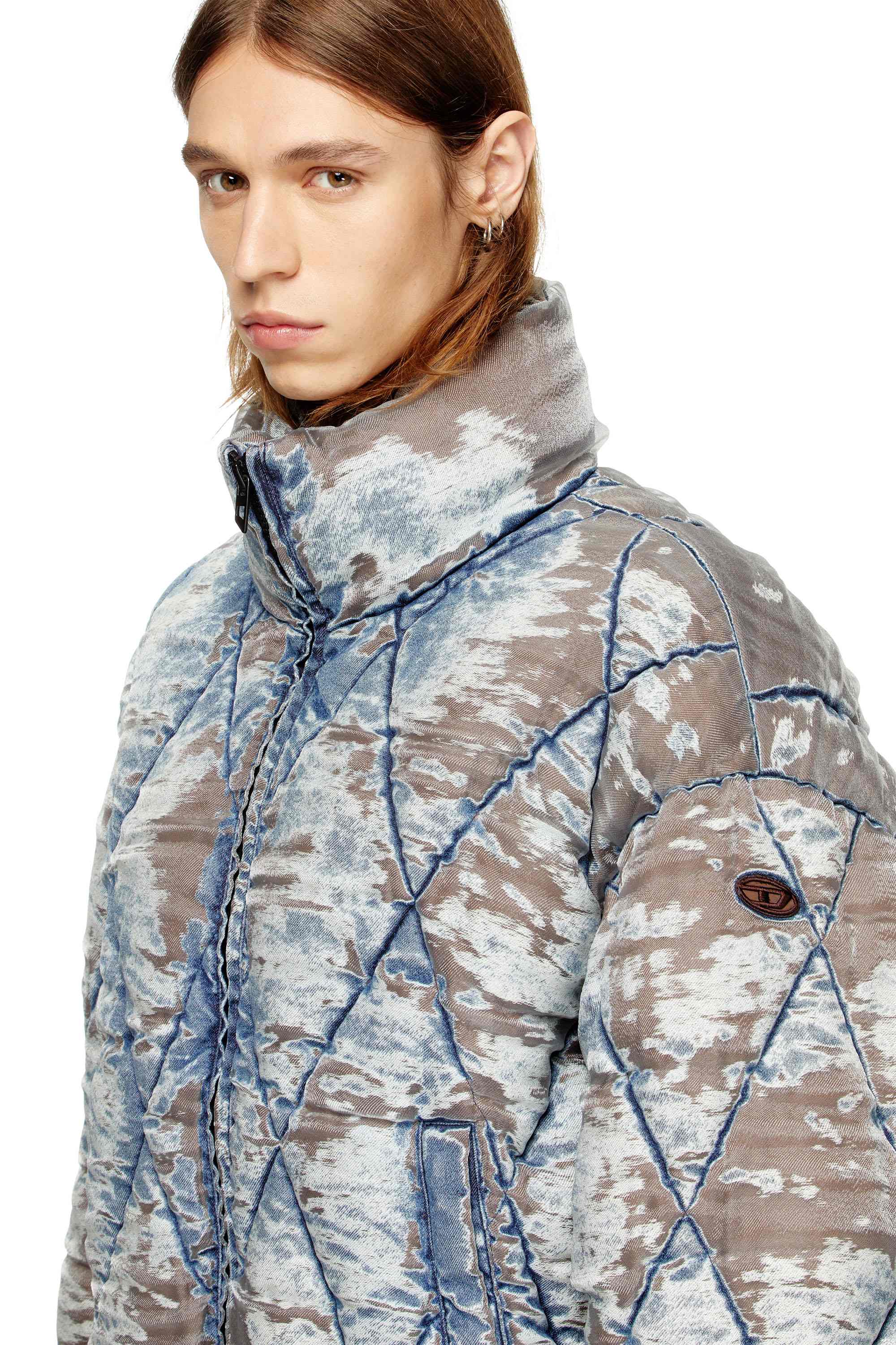 Brown Padded jacket in argyle-quilted devoré denim