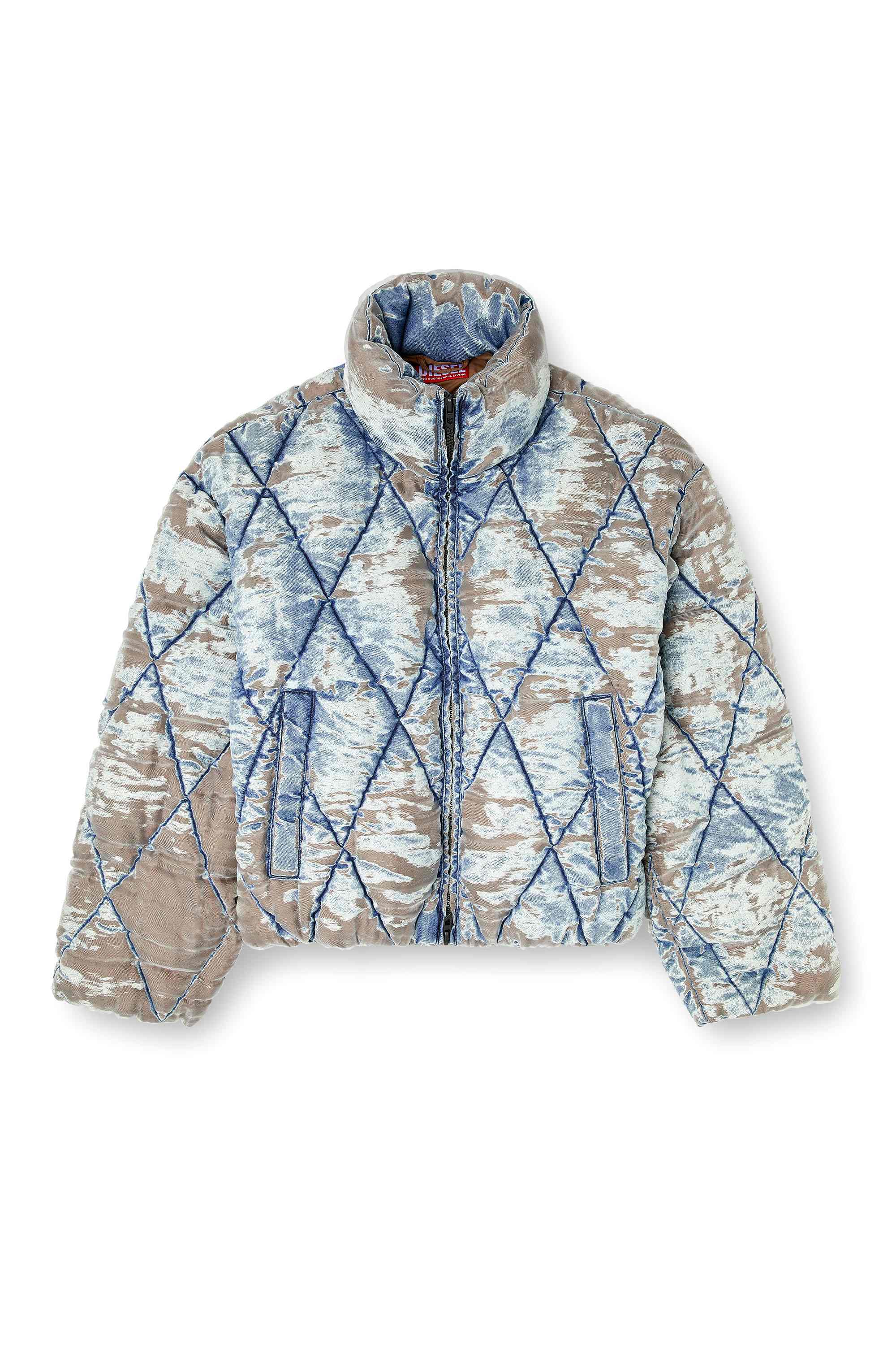 Brown Padded jacket in argyle-quilted devoré denim