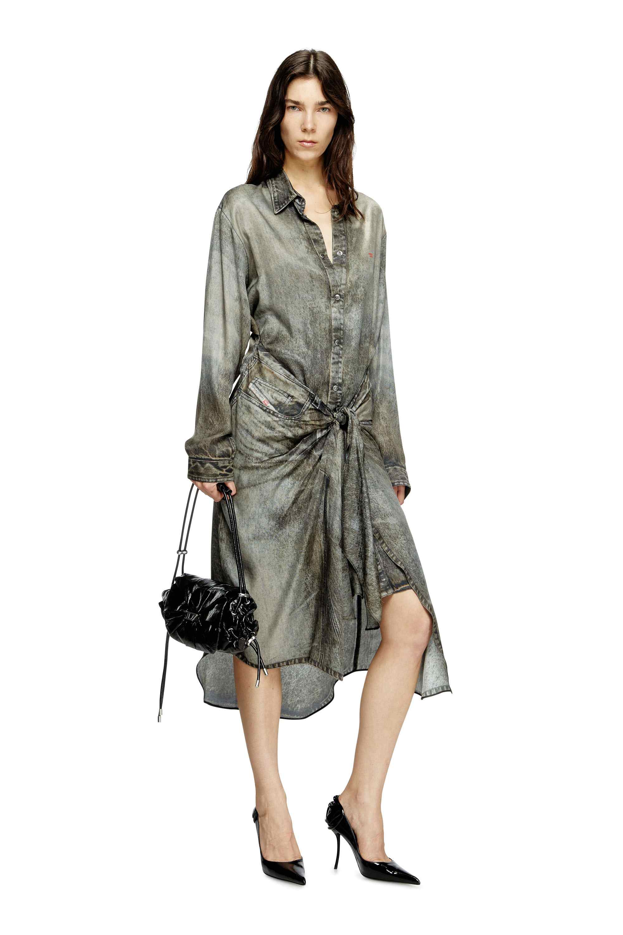 Black Wrap dress in denim-look viscose