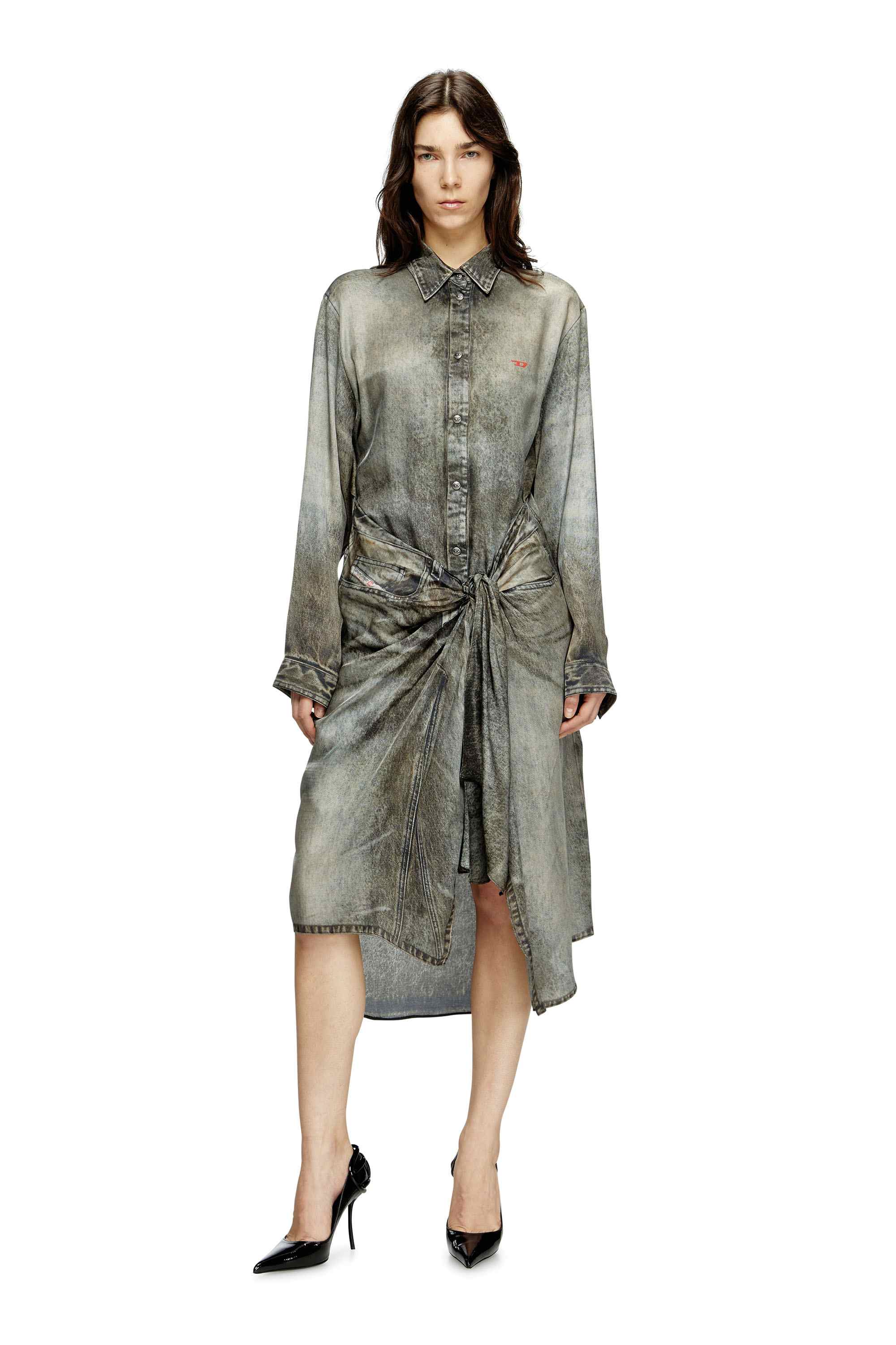 Black Wrap dress in denim-look viscose