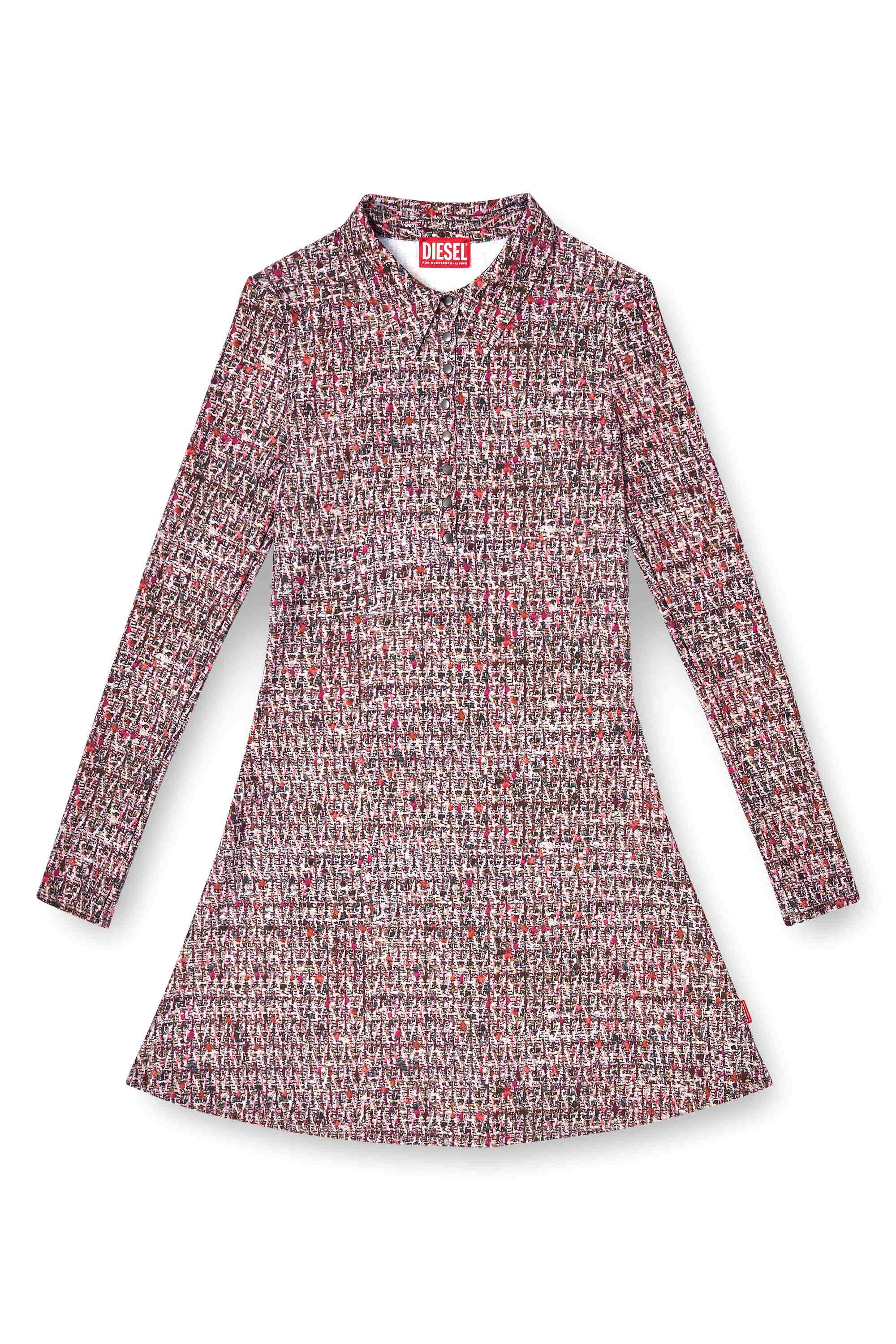Pink Lycra dress with bouclé print