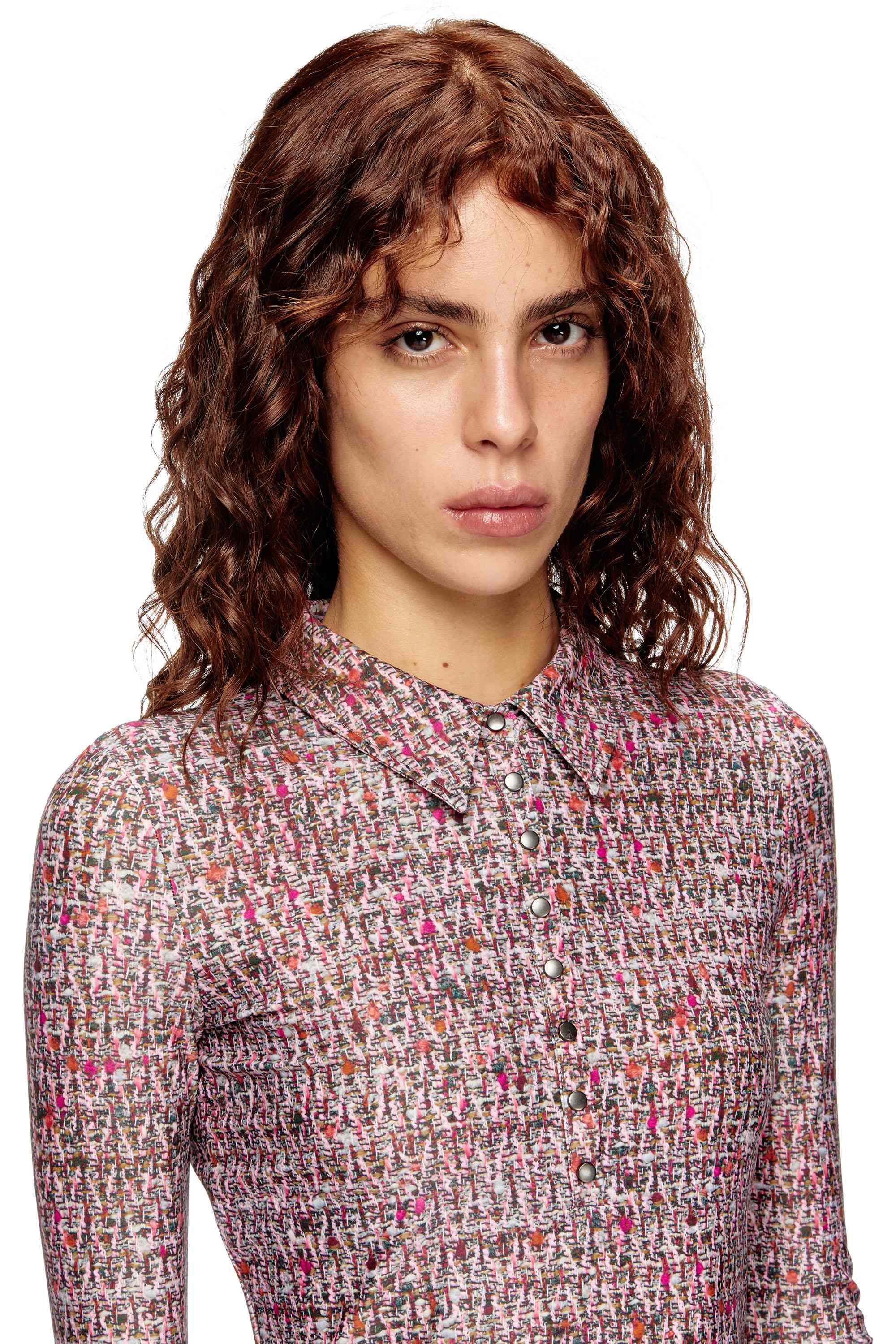 Pink Lycra dress with bouclé print