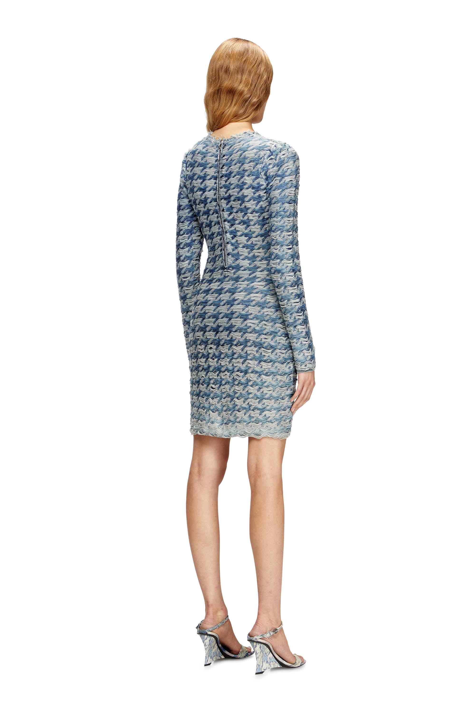 Blue Houndstooth dress with floating yarns